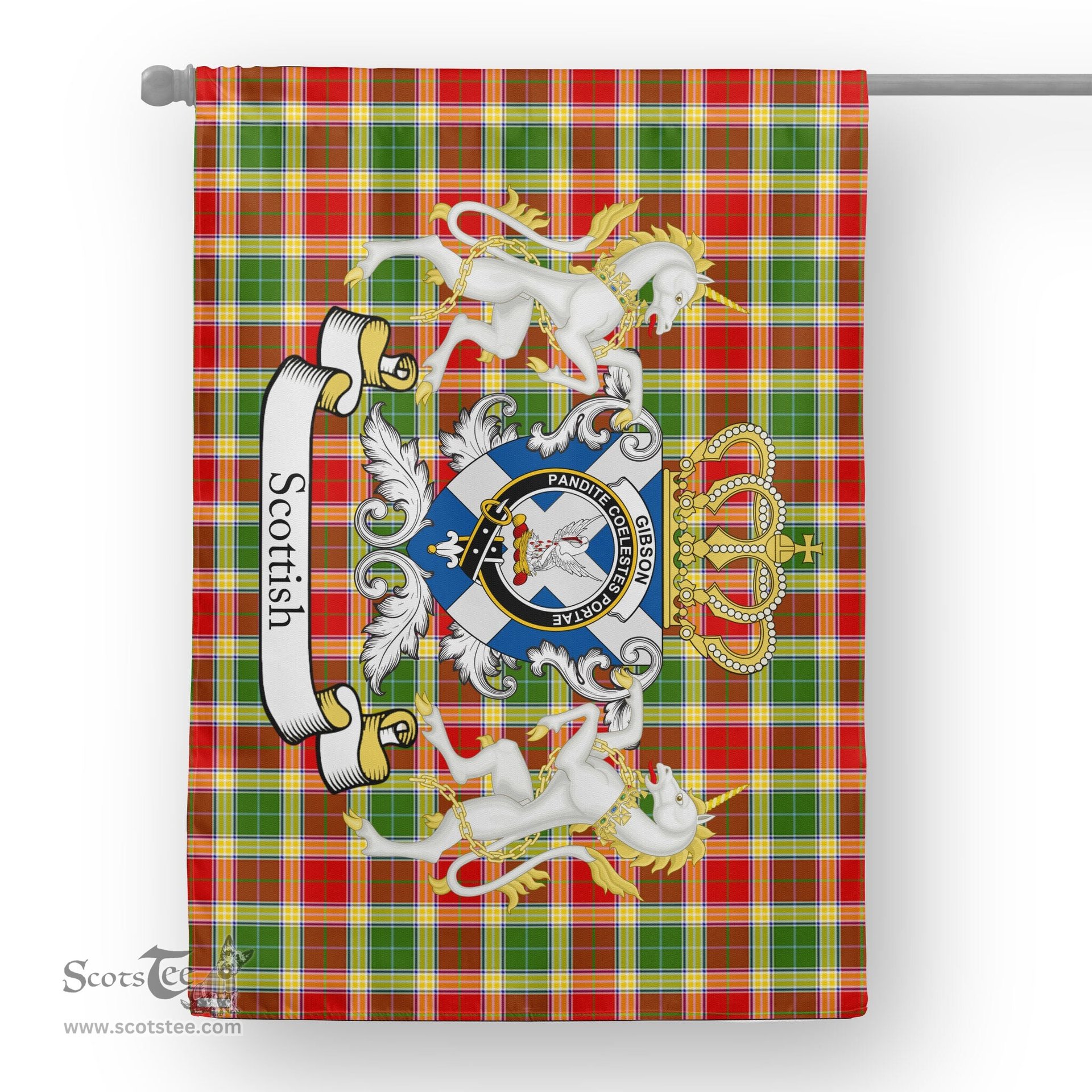 Scotstee Shop Tartan House Flag - Gibson Tartan Flag Clan Badge With Lion Scottish, Tartan Garden Flag, Tartan Flag, Tartan House Flag, Plaid Flag, Christmas Plaid Flag