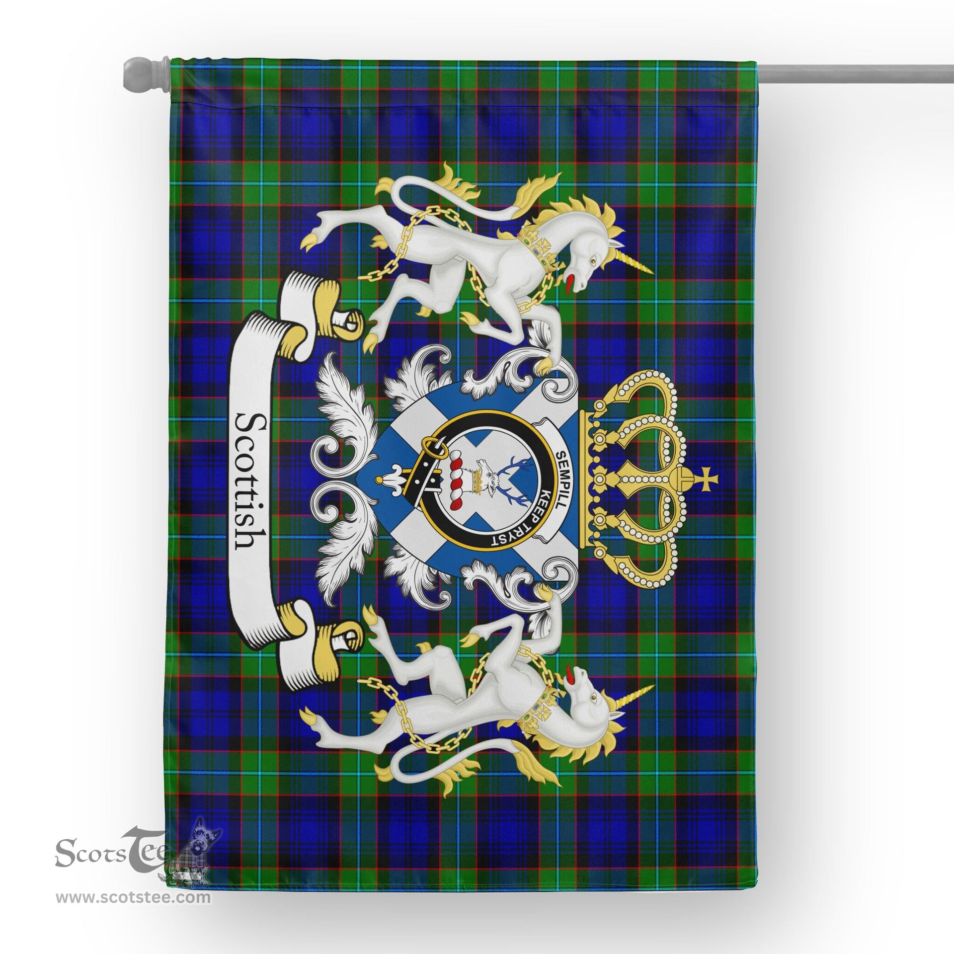 Scotstee Shop Tartan House Flag - Sempill Tartan Flag Clan Badge With Lion Scottish, Tartan Garden Flag, Tartan Flag, Tartan House Flag, Plaid Flag, Christmas Plaid Flag