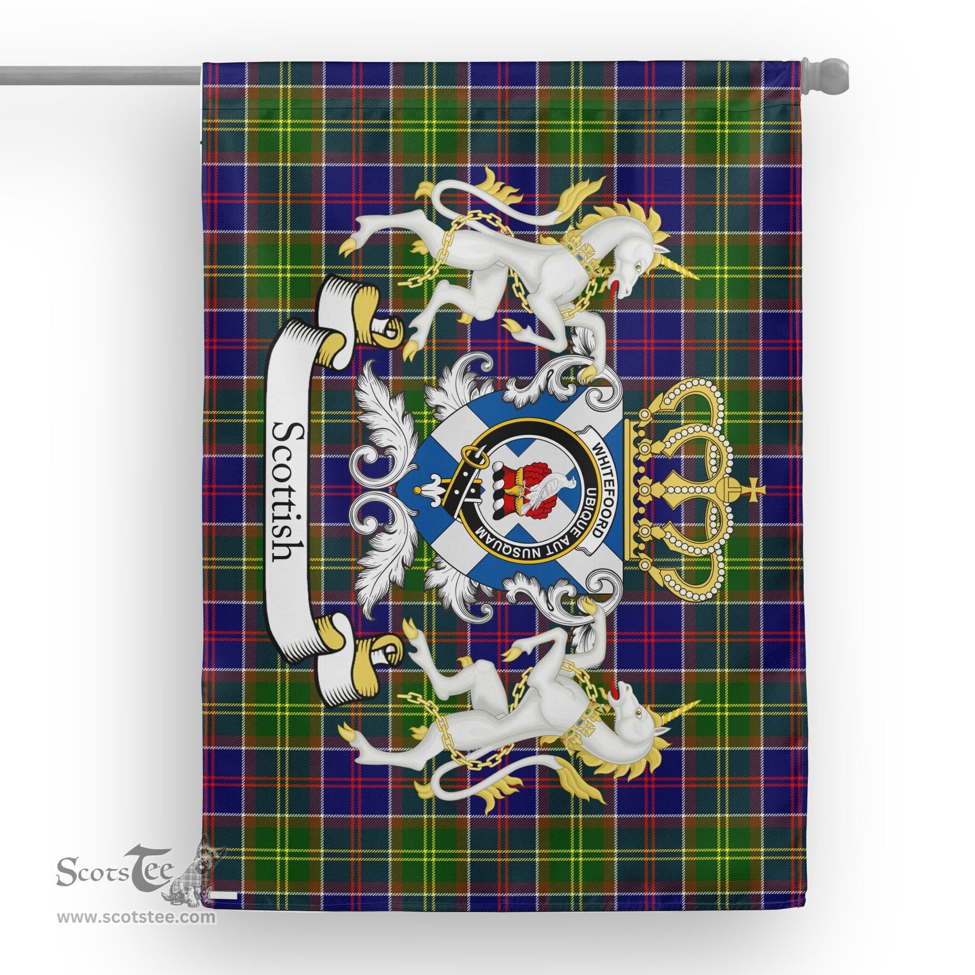 Scotstee Shop Tartan House Flag - Whitefoord Tartan Flag Clan Badge With Lion Scottish, Tartan Garden Flag, Tartan Flag, Tartan House Flag, Plaid Flag, Christmas Plaid Flag