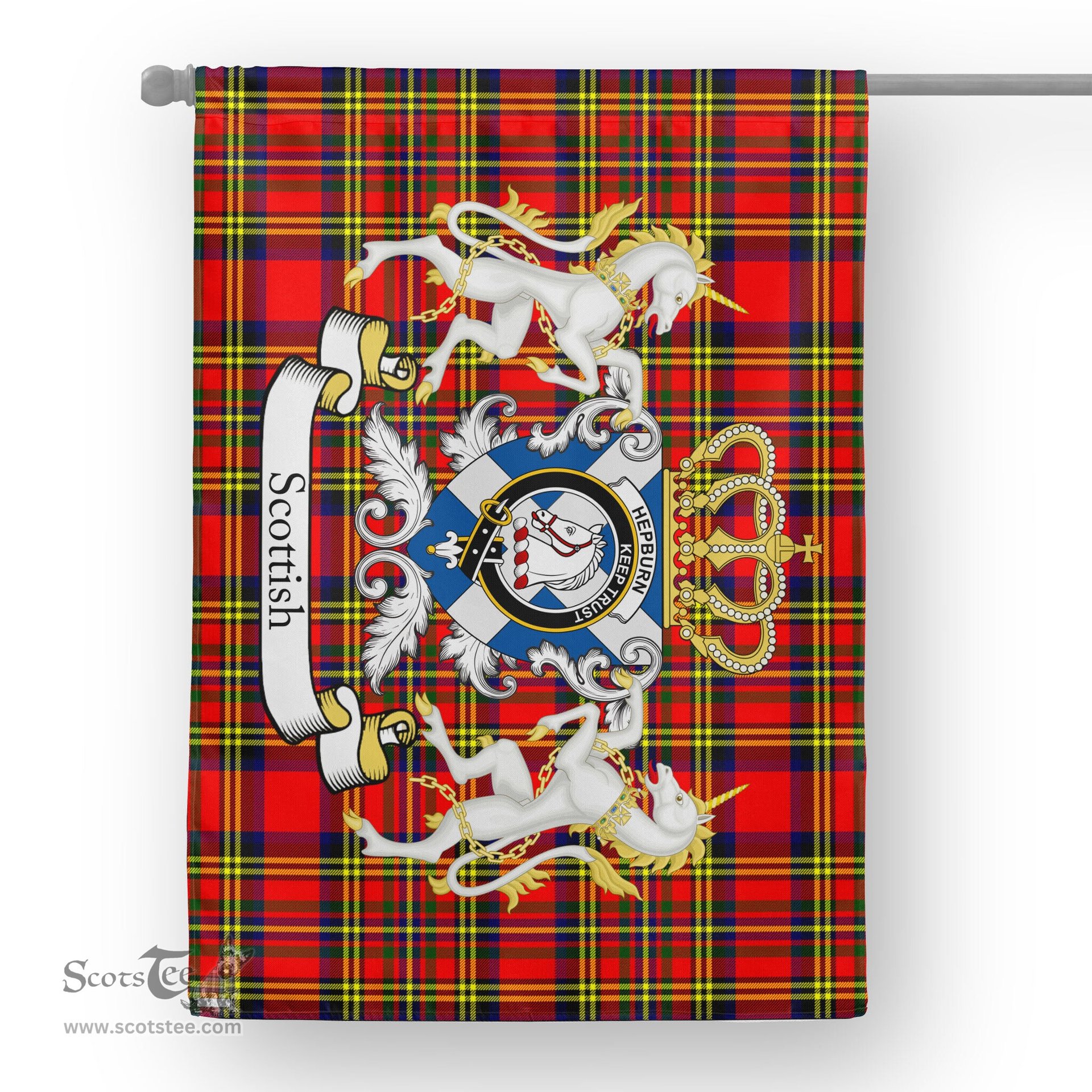 Scotstee Shop Tartan House Flag - Hepburn Tartan Flag Clan Badge With Lion Scottish, Tartan Garden Flag, Tartan Flag, Tartan House Flag, Plaid Flag, Christmas Plaid Flag