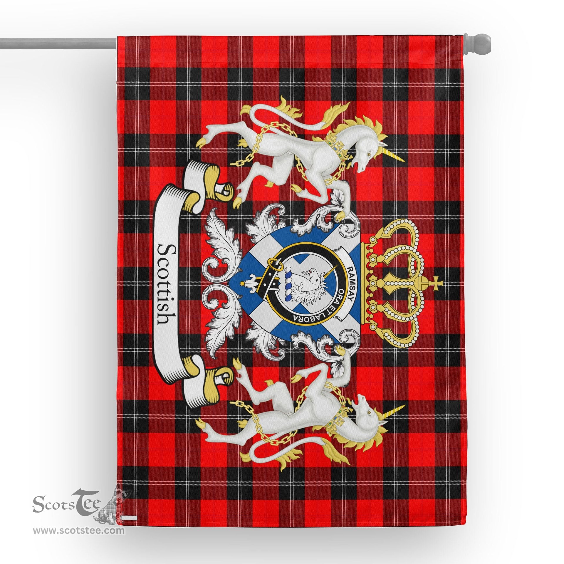 Scotstee Shop Tartan House Flag - Ramsay Tartan Flag Clan Badge With Lion Scottish, Tartan Garden Flag, Tartan Flag, Tartan House Flag, Plaid Flag, Christmas Plaid Flag