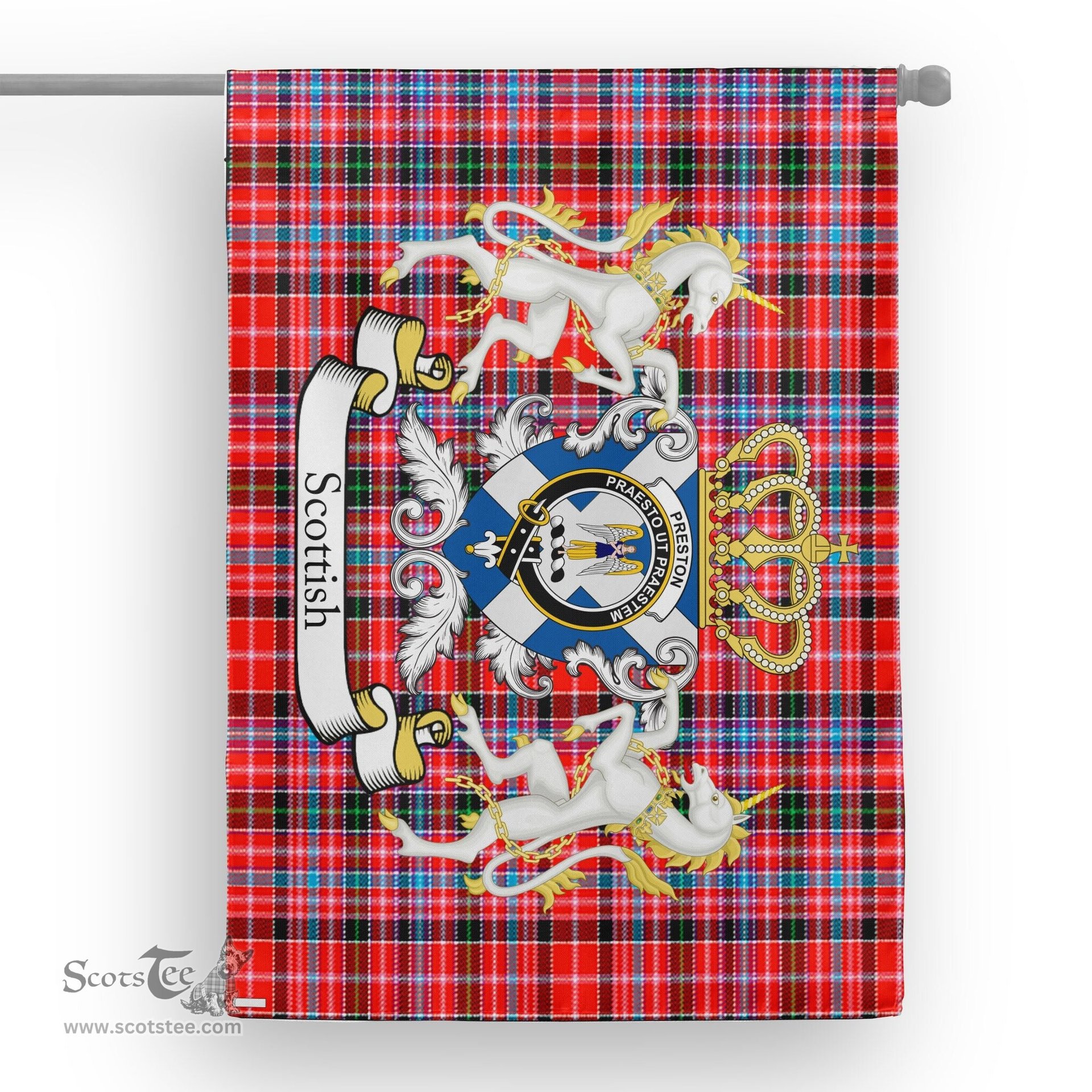 Scotstee Shop Tartan House Flag - Preston Tartan Flag Clan Badge With Lion Scottish, Tartan Garden Flag, Tartan Flag, Tartan House Flag, Plaid Flag, Christmas Plaid Flag
