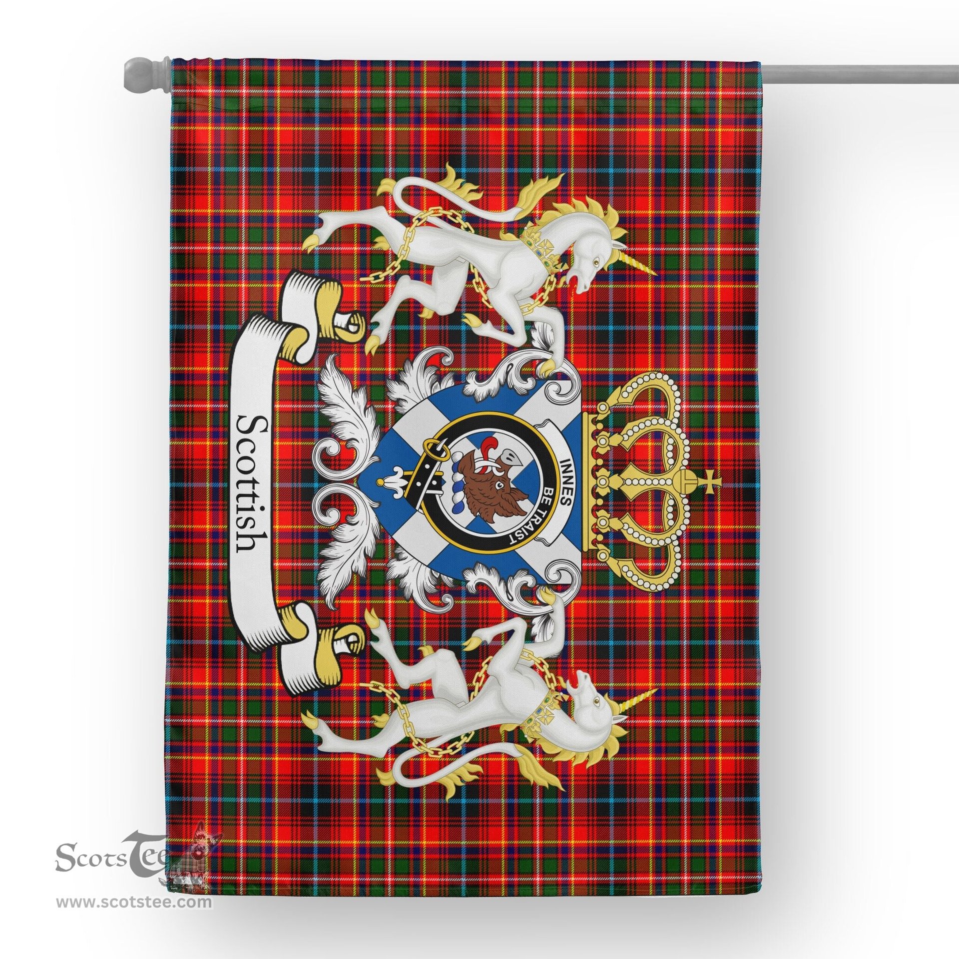 Scotstee Shop Tartan House Flag - Innes Tartan Flag Clan Badge With Lion Scottish, Tartan Garden Flag, Tartan Flag, Tartan House Flag, Plaid Flag, Christmas Plaid Flag