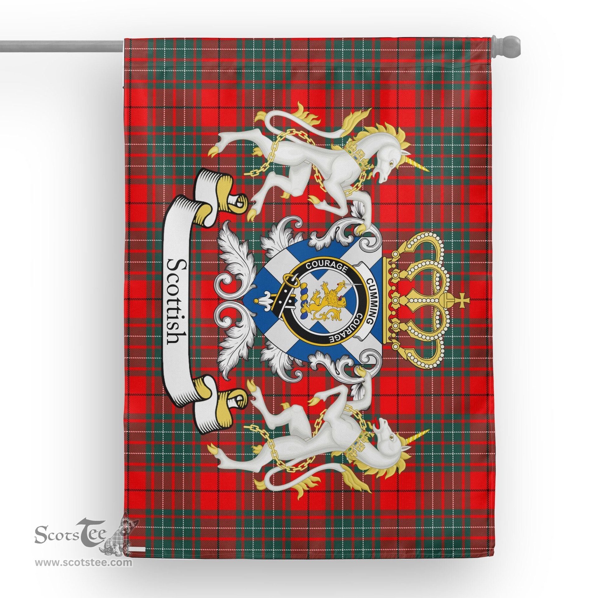 Scotstee Shop Tartan House Flag - Cumming Tartan Flag Clan Badge With Lion Scottish, Tartan Garden Flag, Tartan Flag, Tartan House Flag, Plaid Flag, Christmas Plaid Flag