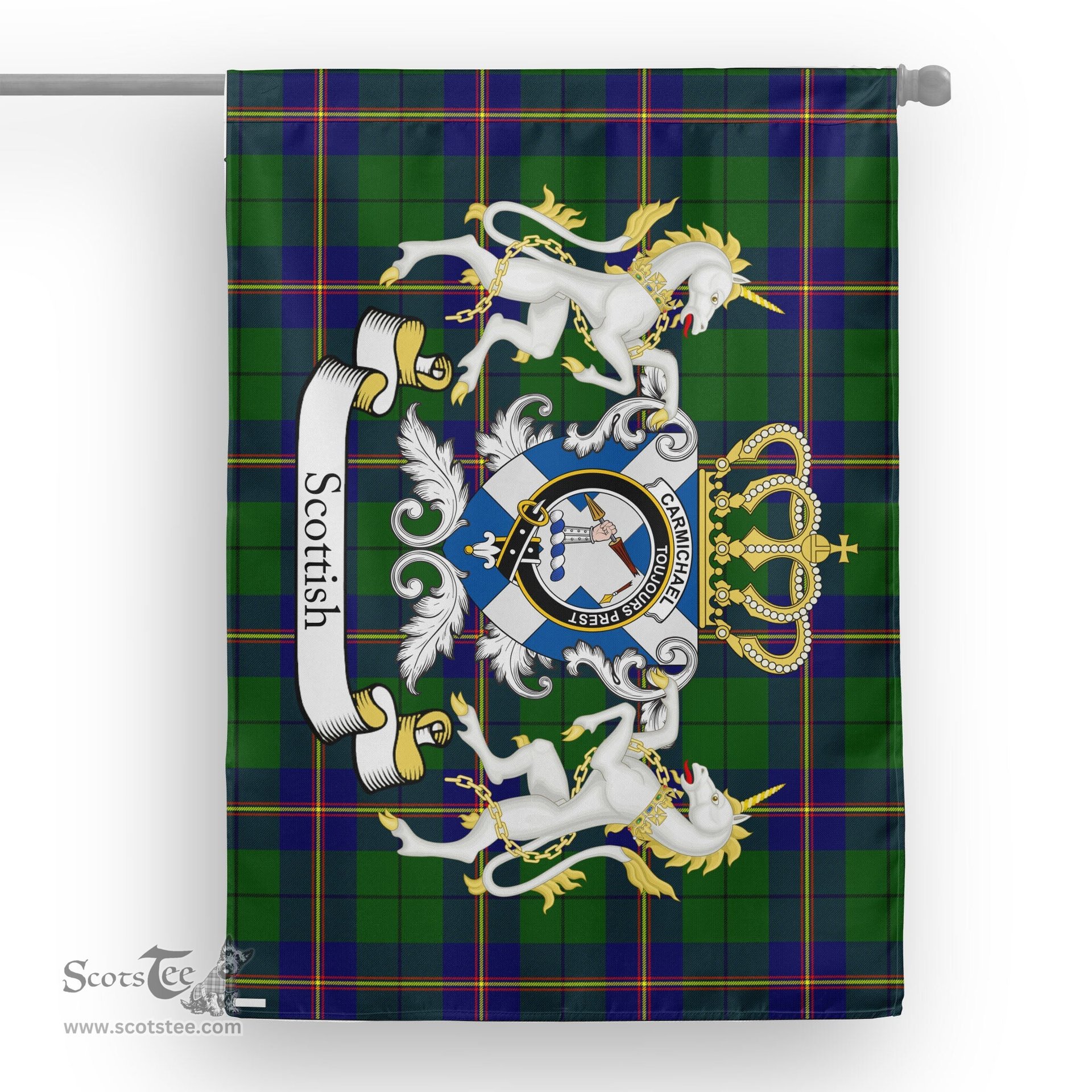 Scotstee Shop Tartan House Flag - Carmichael Tartan Flag Clan Badge With Lion Scottish, Tartan Garden Flag, Tartan Flag, Tartan House Flag, Plaid Flag, Christmas Plaid Flag