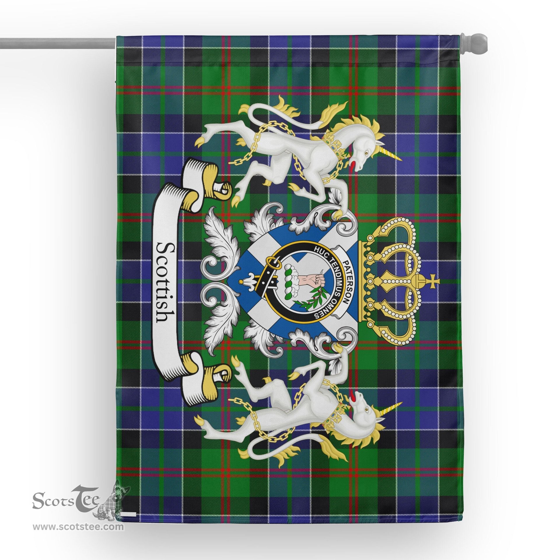 Scotstee Shop Tartan House Flag - Paterson Tartan Flag Clan Badge With Lion Scottish, Tartan Garden Flag, Tartan Flag, Tartan House Flag, Plaid Flag, Christmas Plaid Flag