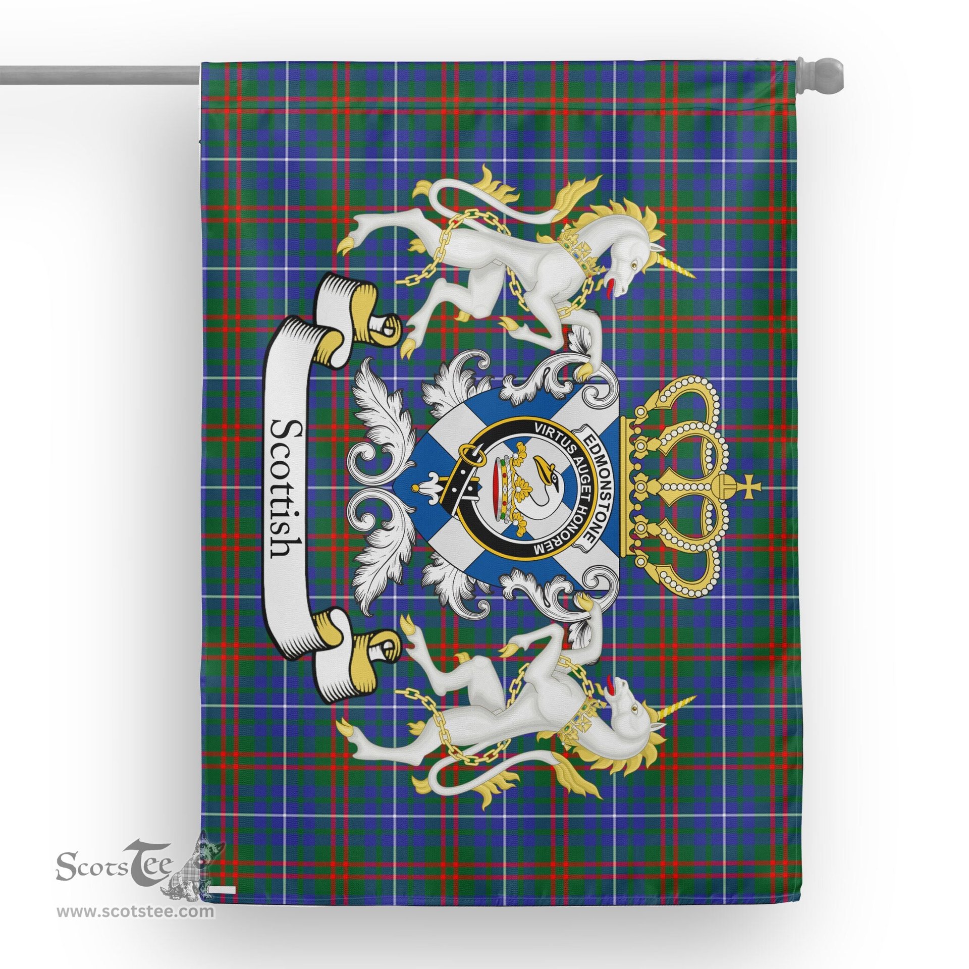 Scotstee Shop Tartan House Flag - Edmonstone Tartan Flag Clan Badge With Lion Scottish, Tartan Garden Flag, Tartan Flag, Tartan House Flag, Plaid Flag, Christmas Plaid Flag