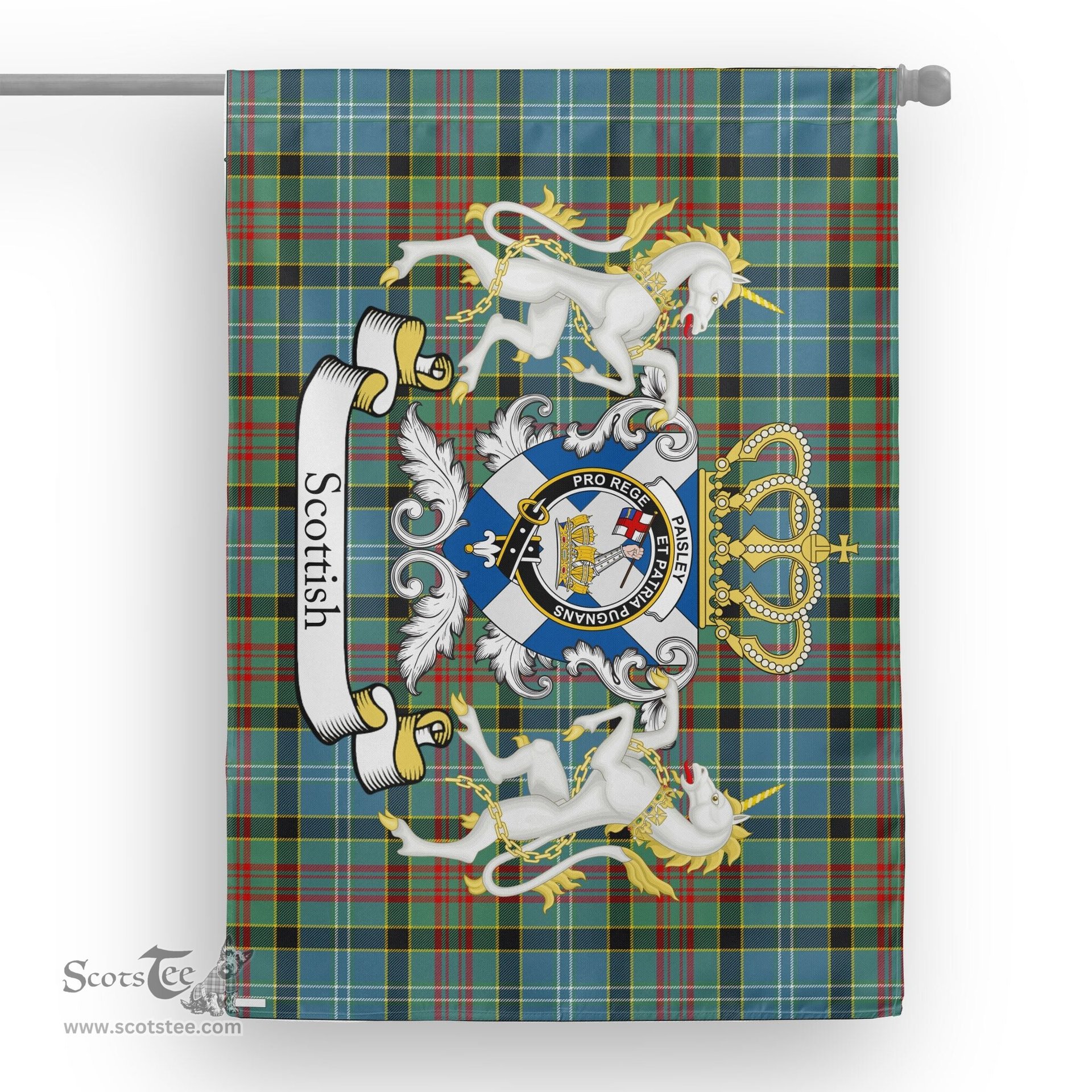 Scotstee Shop Tartan House Flag - Paisley Tartan Flag Clan Badge With Lion Scottish, Tartan Garden Flag, Tartan Flag, Tartan House Flag, Plaid Flag, Christmas Plaid Flag