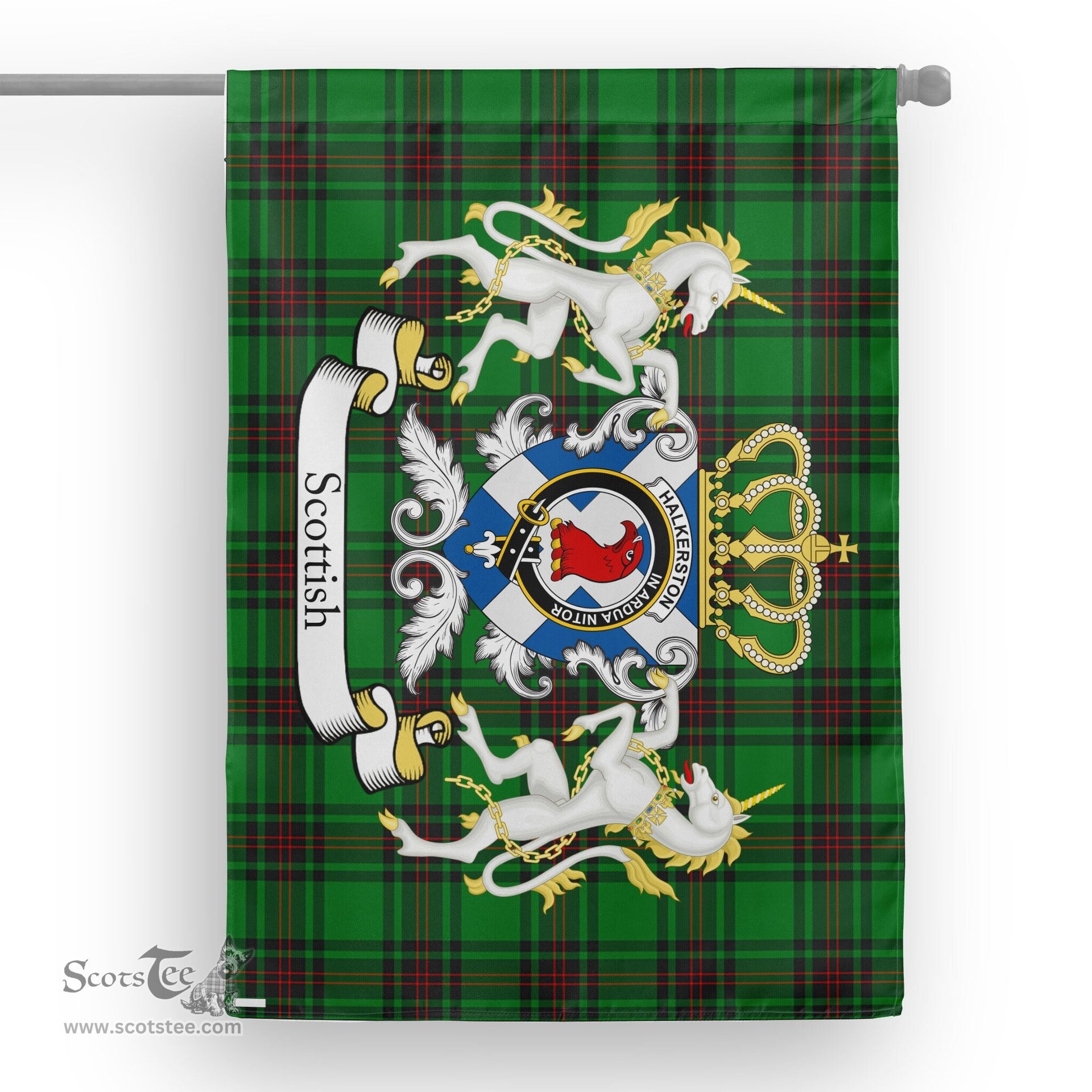 Scotstee Shop Tartan House Flag - Halkerston Tartan Flag Clan Badge With Lion Scottish, Tartan Garden Flag, Tartan Flag, Tartan House Flag, Plaid Flag, Christmas Plaid Flag