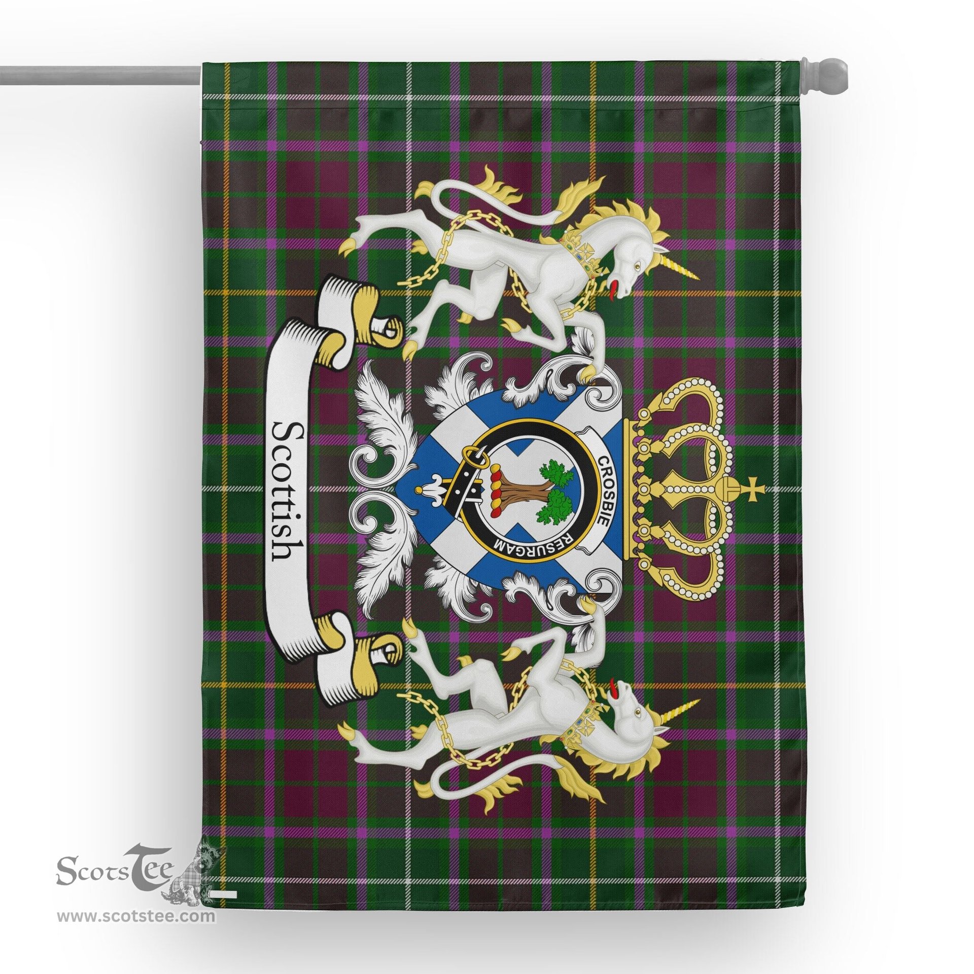 Scotstee Shop Tartan House Flag - Crosbie Tartan Flag Clan Badge With Lion Scottish, Tartan Garden Flag, Tartan Flag, Tartan House Flag, Plaid Flag, Christmas Plaid Flag