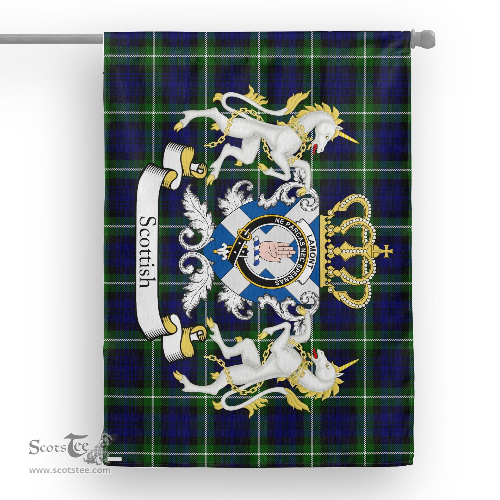 Scotstee Shop Tartan House Flag - Lamont Tartan Flag Clan Badge With Lion Scottish, Tartan Garden Flag, Tartan Flag, Tartan House Flag, Plaid Flag, Christmas Plaid Flag