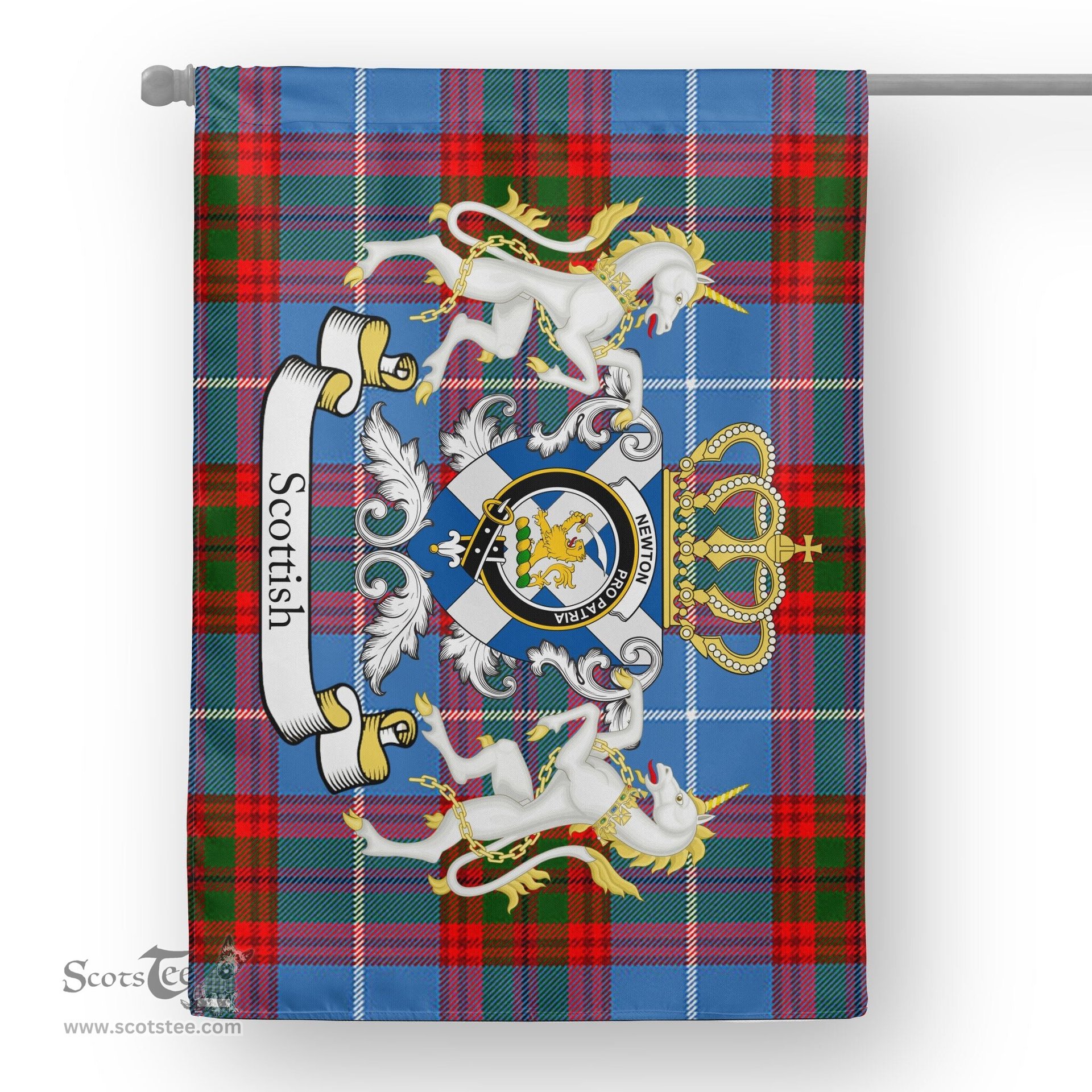 Scotstee Shop Tartan House Flag - Newton Tartan Flag Clan Badge With Lion Scottish, Tartan Garden Flag, Tartan Flag, Tartan House Flag, Plaid Flag, Christmas Plaid Flag