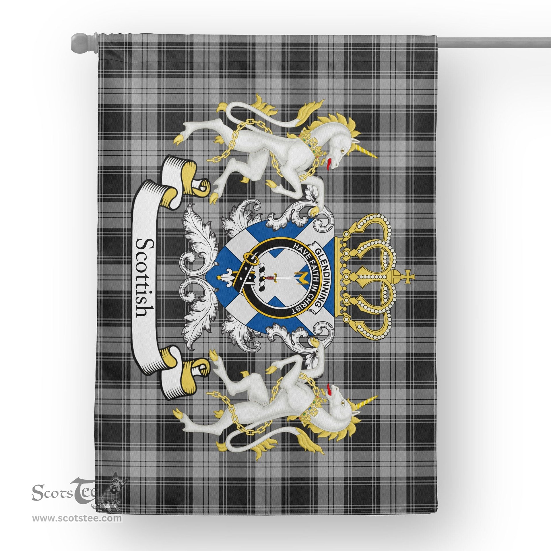 Scotstee Shop Tartan House Flag - Glendinning Tartan Flag Clan Badge With Lion Scottish, Tartan Garden Flag, Tartan Flag, Tartan House Flag, Plaid Flag, Christmas Plaid Flag