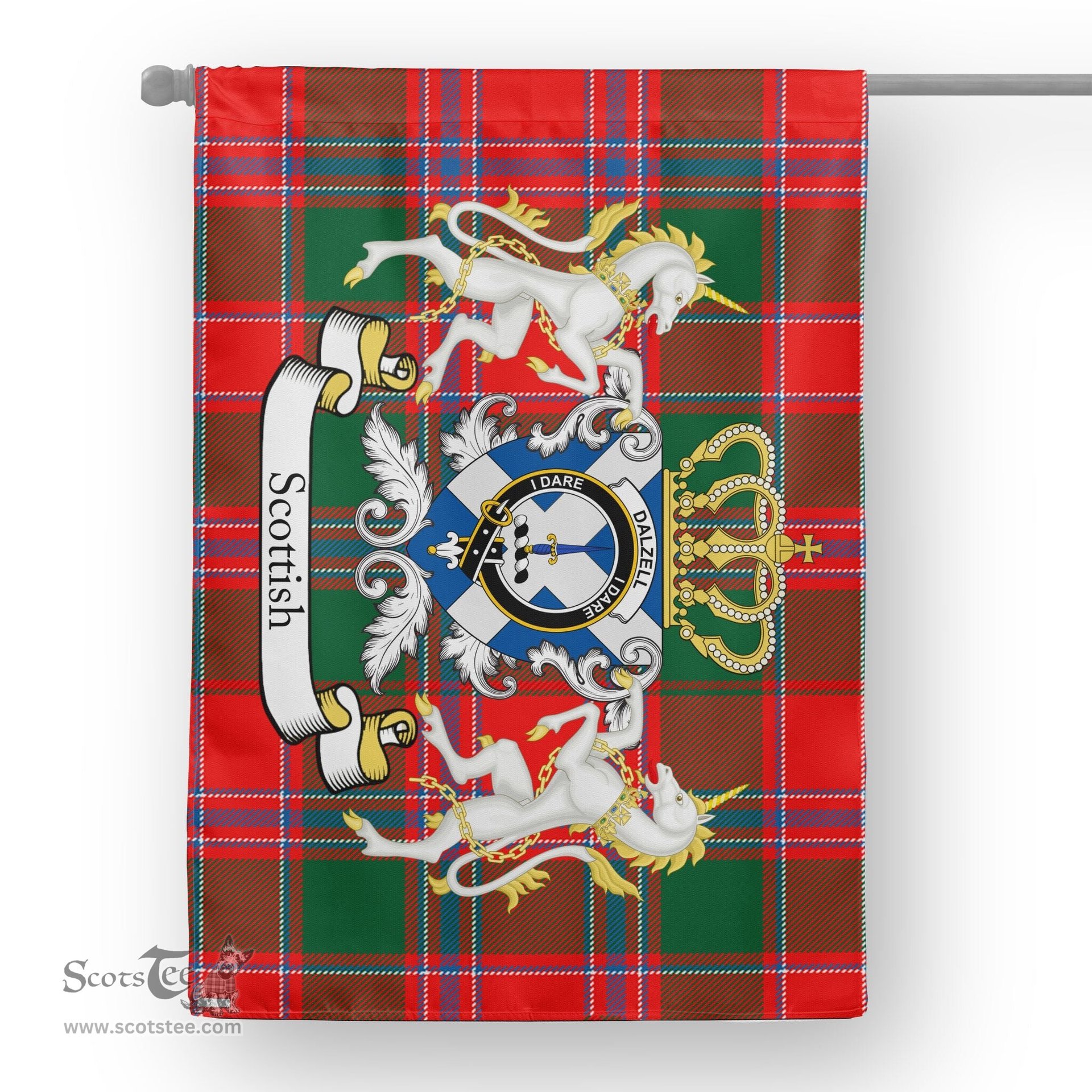 Scotstee Shop Tartan House Flag - Dalzell Tartan Flag Clan Badge With Lion Scottish, Tartan Garden Flag, Tartan Flag, Tartan House Flag, Plaid Flag, Christmas Plaid Flag