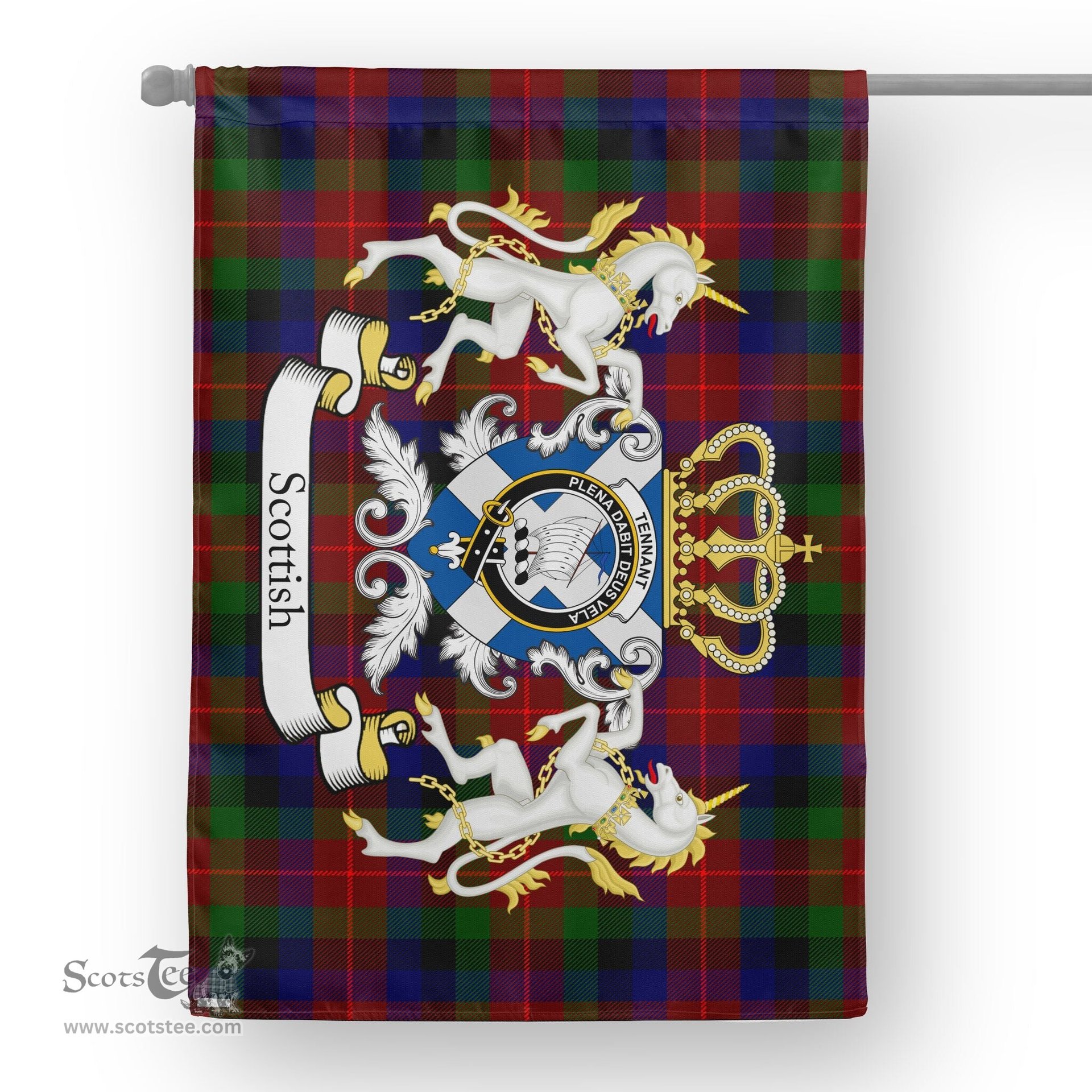 Scotstee Shop Tartan House Flag - Tennant Tartan Flag Clan Badge With Lion Scottish, Tartan Garden Flag, Tartan Flag, Tartan House Flag, Plaid Flag, Christmas Plaid Flag