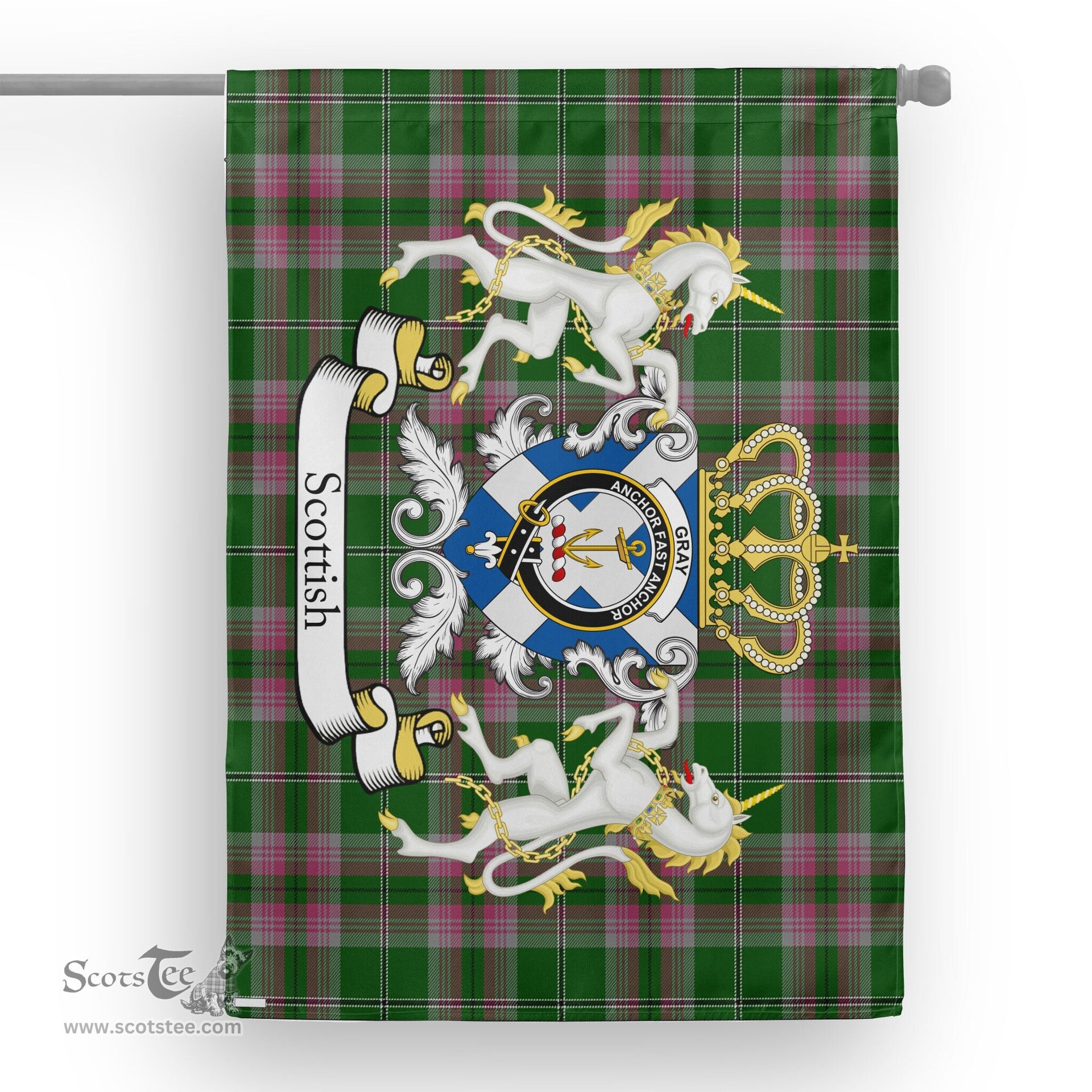 Scotstee Shop Tartan House Flag - Gray Tartan Flag Clan Badge With Lion Scottish, Tartan Garden Flag, Tartan Flag, Tartan House Flag, Plaid Flag, Christmas Plaid Flag