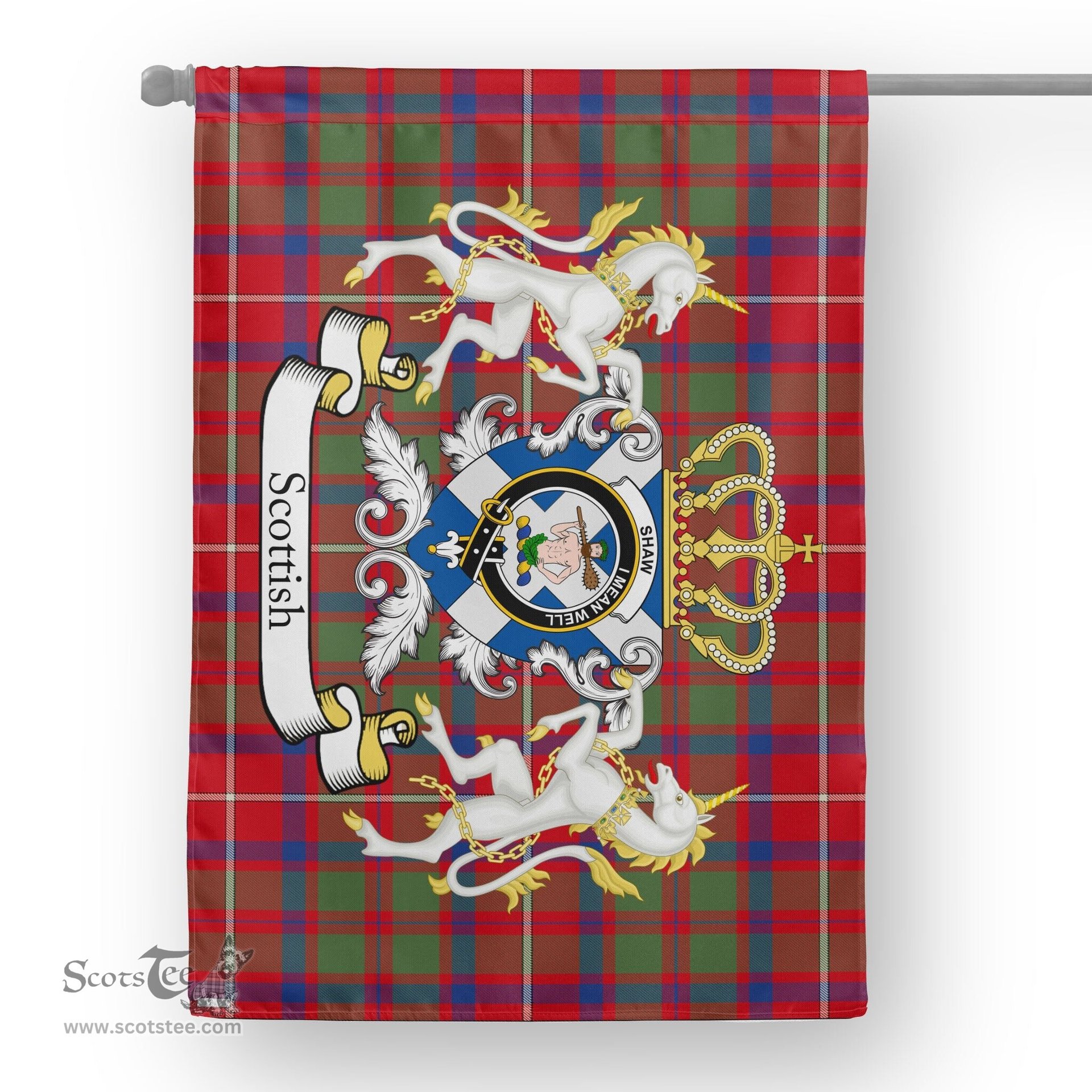 Scotstee Shop Tartan House Flag - Shaw Of Sauchie Tartan Flag Clan Badge With Lion Scottish, Tartan Garden Flag, Tartan Flag, Tartan House Flag, Plaid Flag, Christmas Plaid Flag