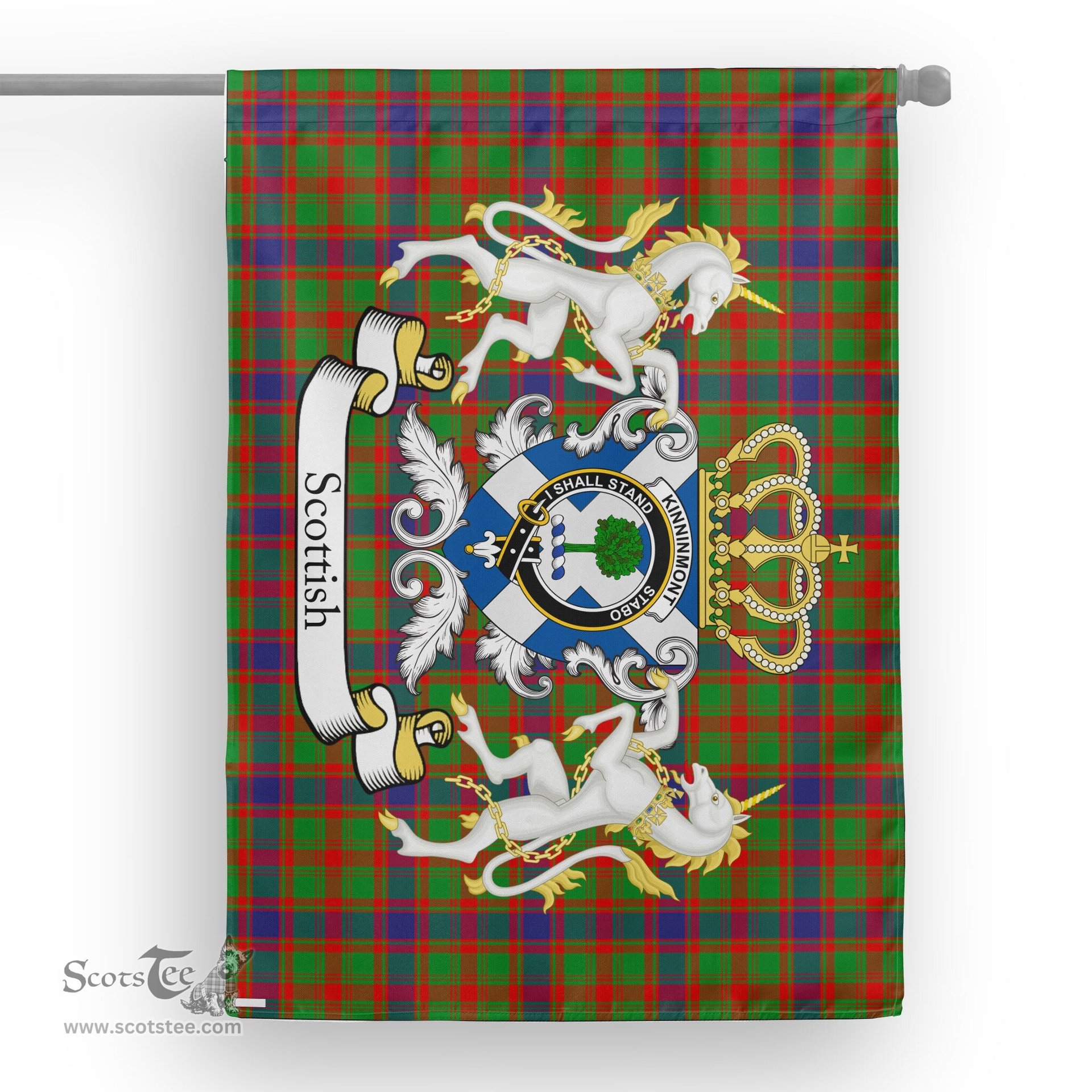 Scotstee Shop Tartan House Flag - Kinninmont Tartan Flag Clan Badge With Lion Scottish, Tartan Garden Flag, Tartan Flag, Tartan House Flag, Plaid Flag, Christmas Plaid Flag