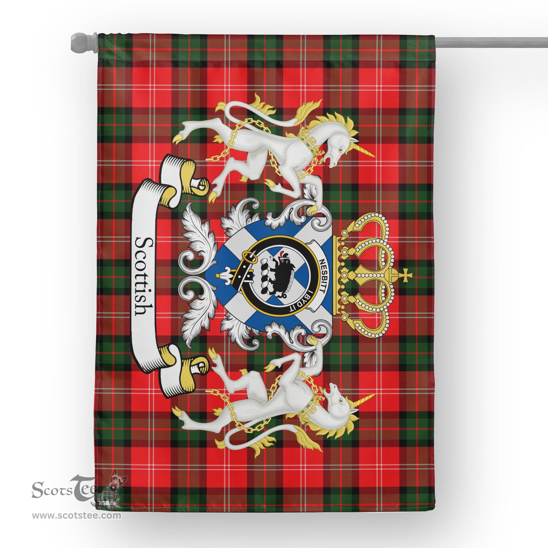 Scotstee Shop Tartan House Flag - Nesbitt Tartan Flag Clan Badge With Lion Scottish, Tartan Garden Flag, Tartan Flag, Tartan House Flag, Plaid Flag, Christmas Plaid Flag