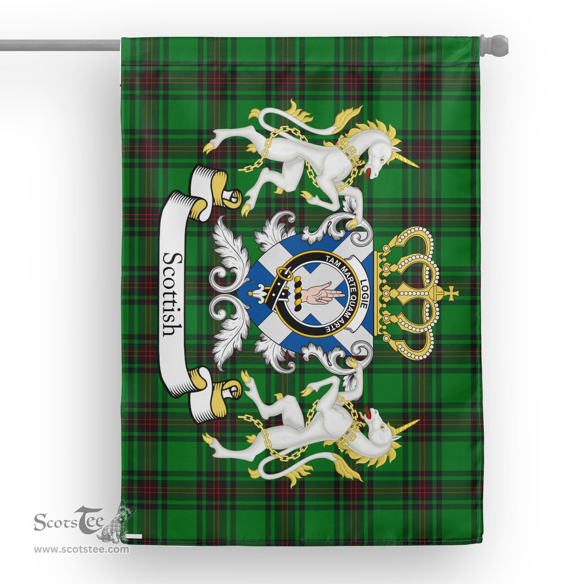 Scotstee Shop Tartan House Flag - Logie Tartan Flag Clan Badge With Lion Scottish, Tartan Garden Flag, Tartan Flag, Tartan House Flag, Plaid Flag, Christmas Plaid Flag