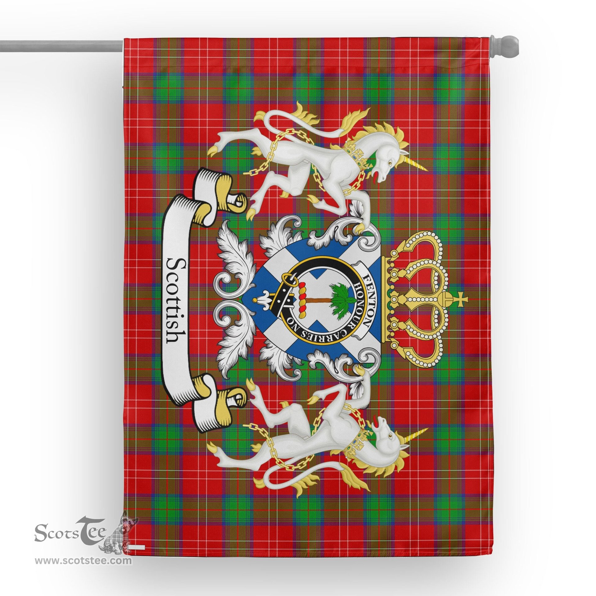 Scotstee Shop Tartan House Flag - Fenton Tartan Flag Clan Badge With Lion Scottish, Tartan Garden Flag, Tartan Flag, Tartan House Flag, Plaid Flag, Christmas Plaid Flag