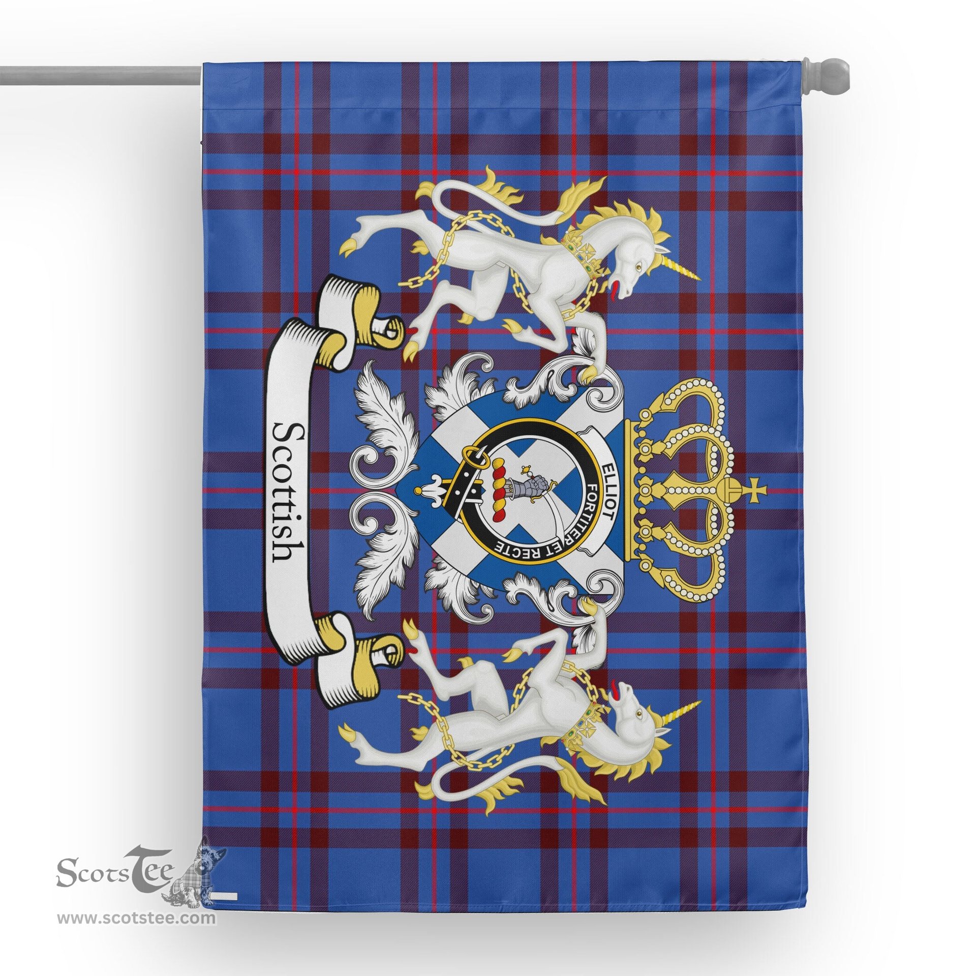 Scotstee Shop Tartan House Flag - Elliot Tartan Flag Clan Badge With Lion Scottish, Tartan Garden Flag, Tartan Flag, Tartan House Flag, Plaid Flag, Christmas Plaid Flag
