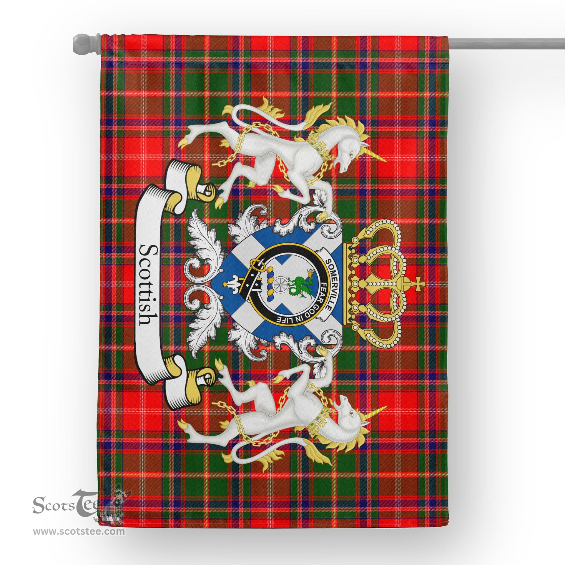 Scotstee Shop Tartan House Flag - Somerville Tartan Flag Clan Badge With Lion Scottish, Tartan Garden Flag, Tartan Flag, Tartan House Flag, Plaid Flag, Christmas Plaid Flag