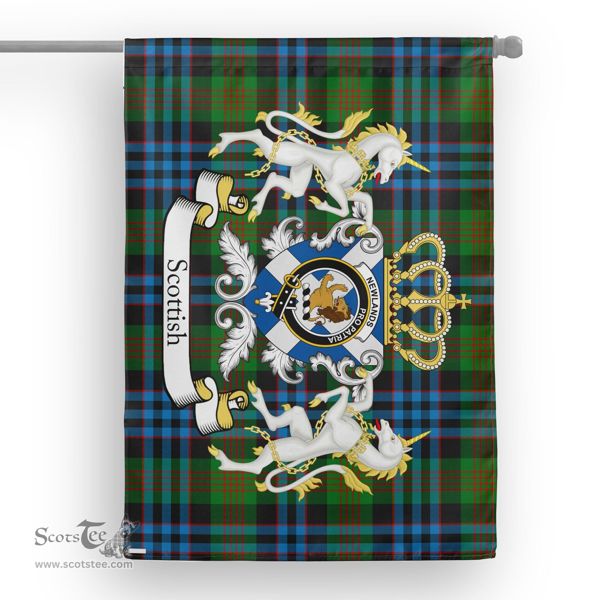 Scotstee Shop Tartan House Flag - Newlands Tartan Flag Clan Badge With Lion Scottish, Tartan Garden Flag, Tartan Flag, Tartan House Flag, Plaid Flag, Christmas Plaid Flag