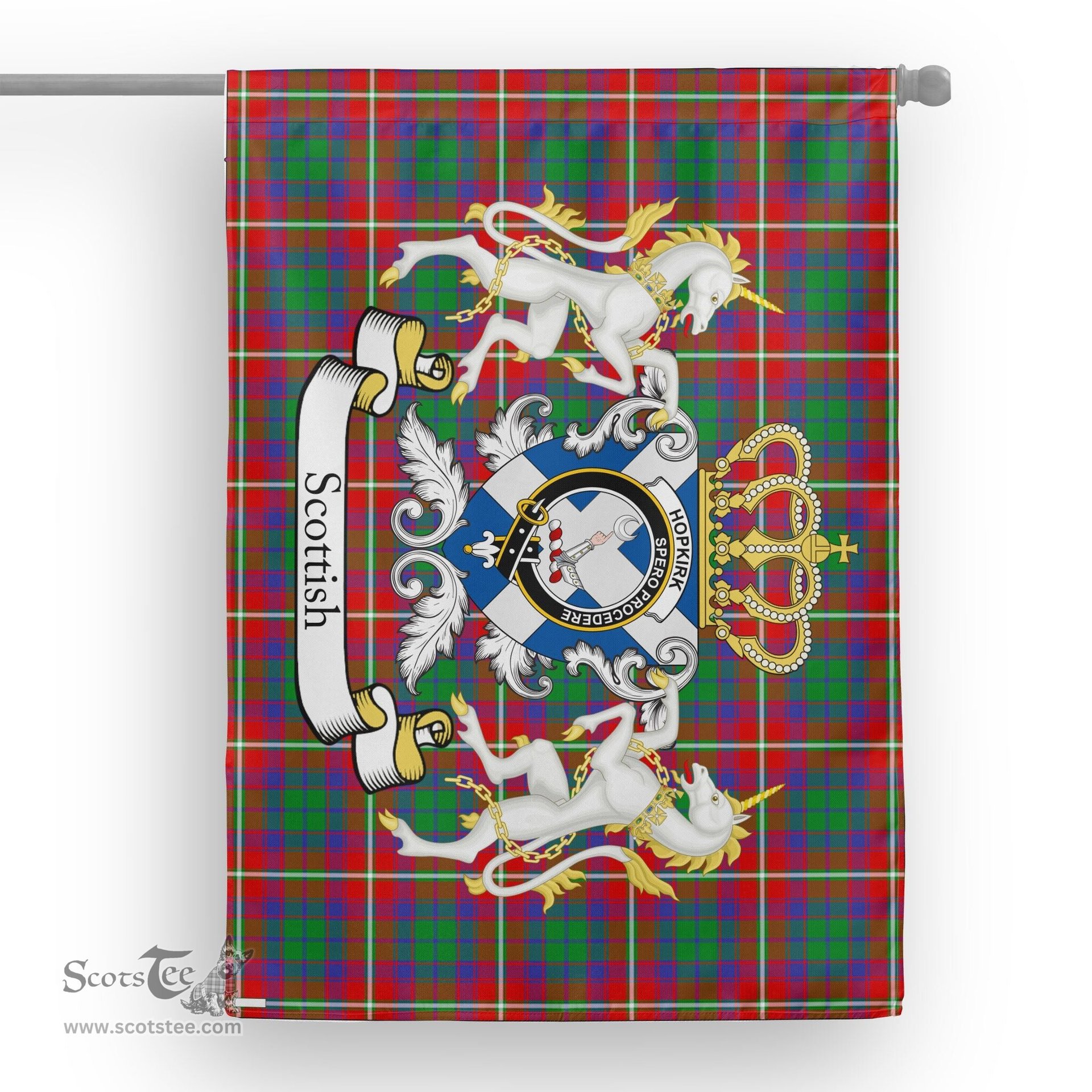 Scotstee Shop Tartan House Flag - Hopkirk Tartan Flag Clan Badge With Lion Scottish, Tartan Garden Flag, Tartan Flag, Tartan House Flag, Plaid Flag, Christmas Plaid Flag