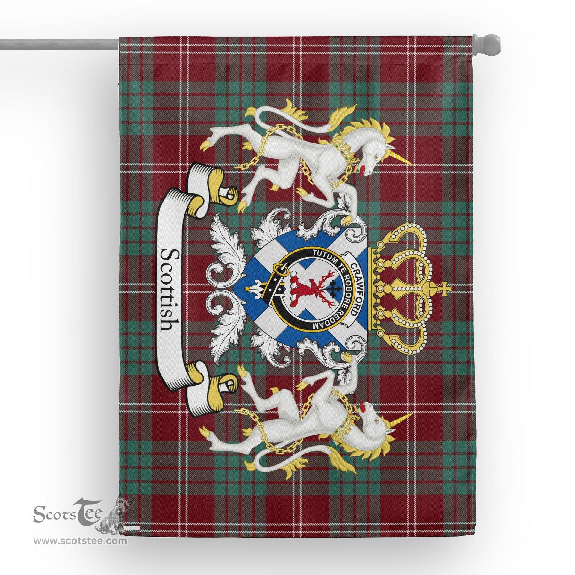 Scotstee Shop Tartan House Flag - Crawford Tartan Flag Clan Badge With Lion Scottish, Tartan Garden Flag, Tartan Flag, Tartan House Flag, Plaid Flag, Christmas Plaid Flag