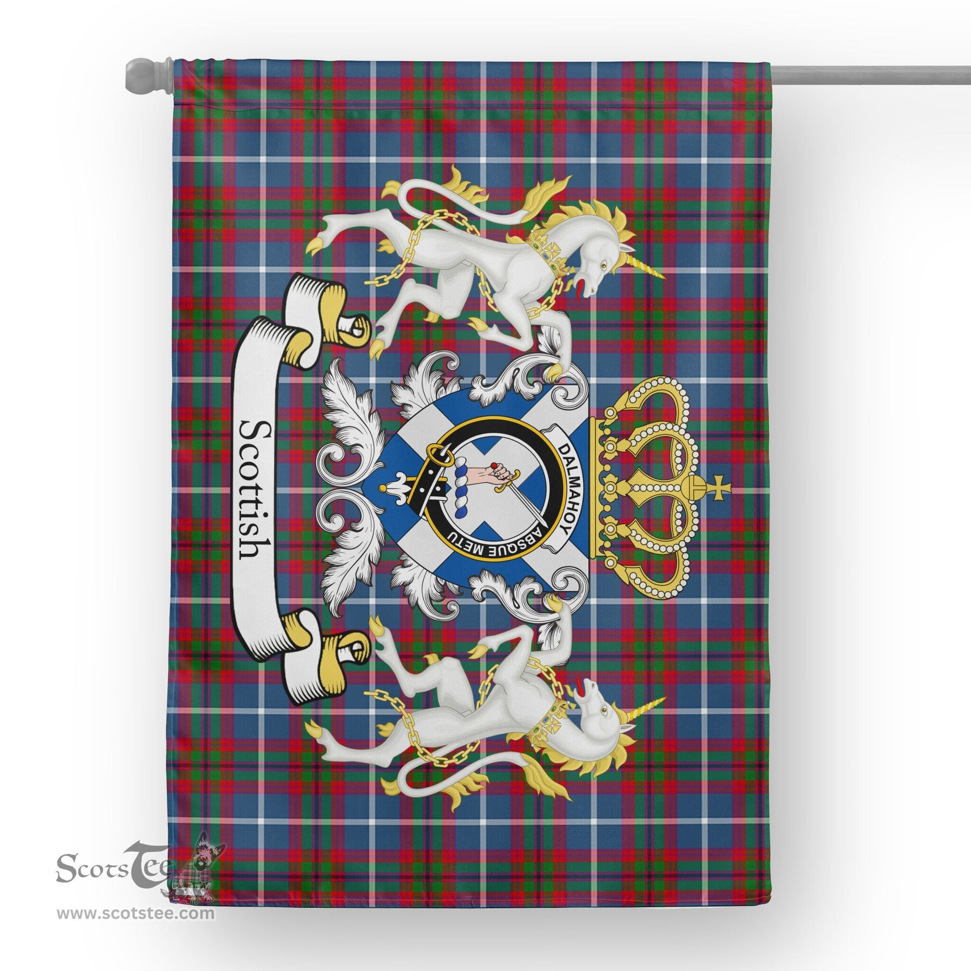 Scotstee Shop Tartan House Flag - Dalmahoy Tartan Flag Clan Badge With Lion Scottish, Tartan Garden Flag, Tartan Flag, Tartan House Flag, Plaid Flag, Christmas Plaid Flag