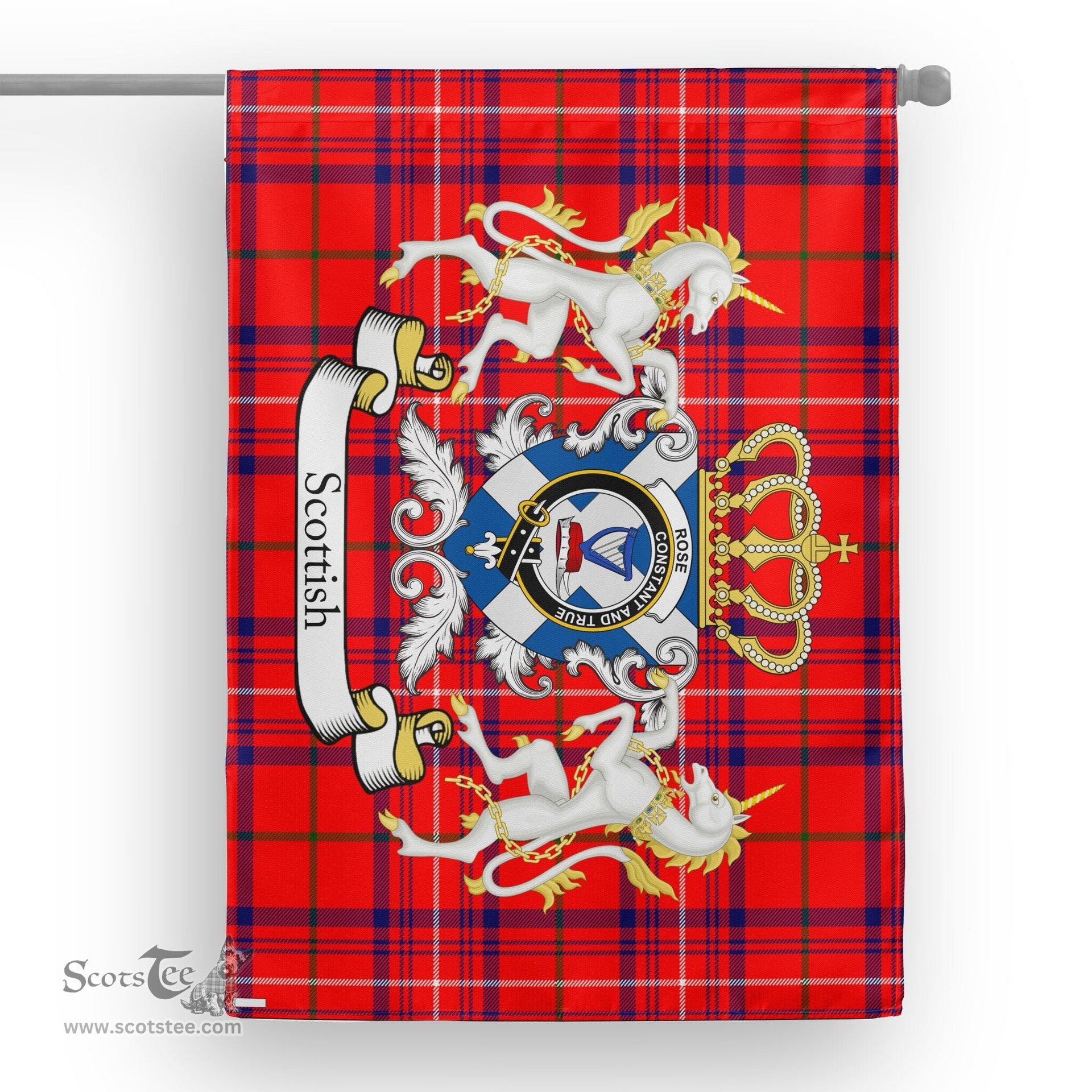 Scotstee Shop Tartan House Flag - Rose Tartan Flag Clan Badge With Lion Scottish, Tartan Garden Flag, Tartan Flag, Tartan House Flag, Plaid Flag, Christmas Plaid Flag