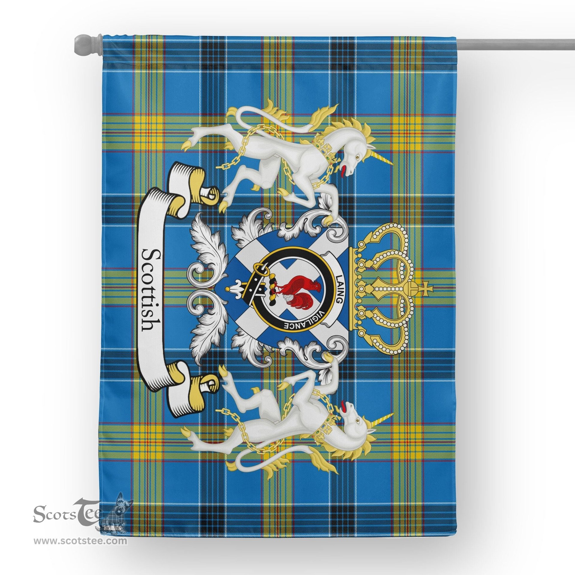 Scotstee Shop Tartan House Flag - Laing Tartan Flag Clan Badge With Lion Scottish, Tartan Garden Flag, Tartan Flag, Tartan House Flag, Plaid Flag, Christmas Plaid Flag