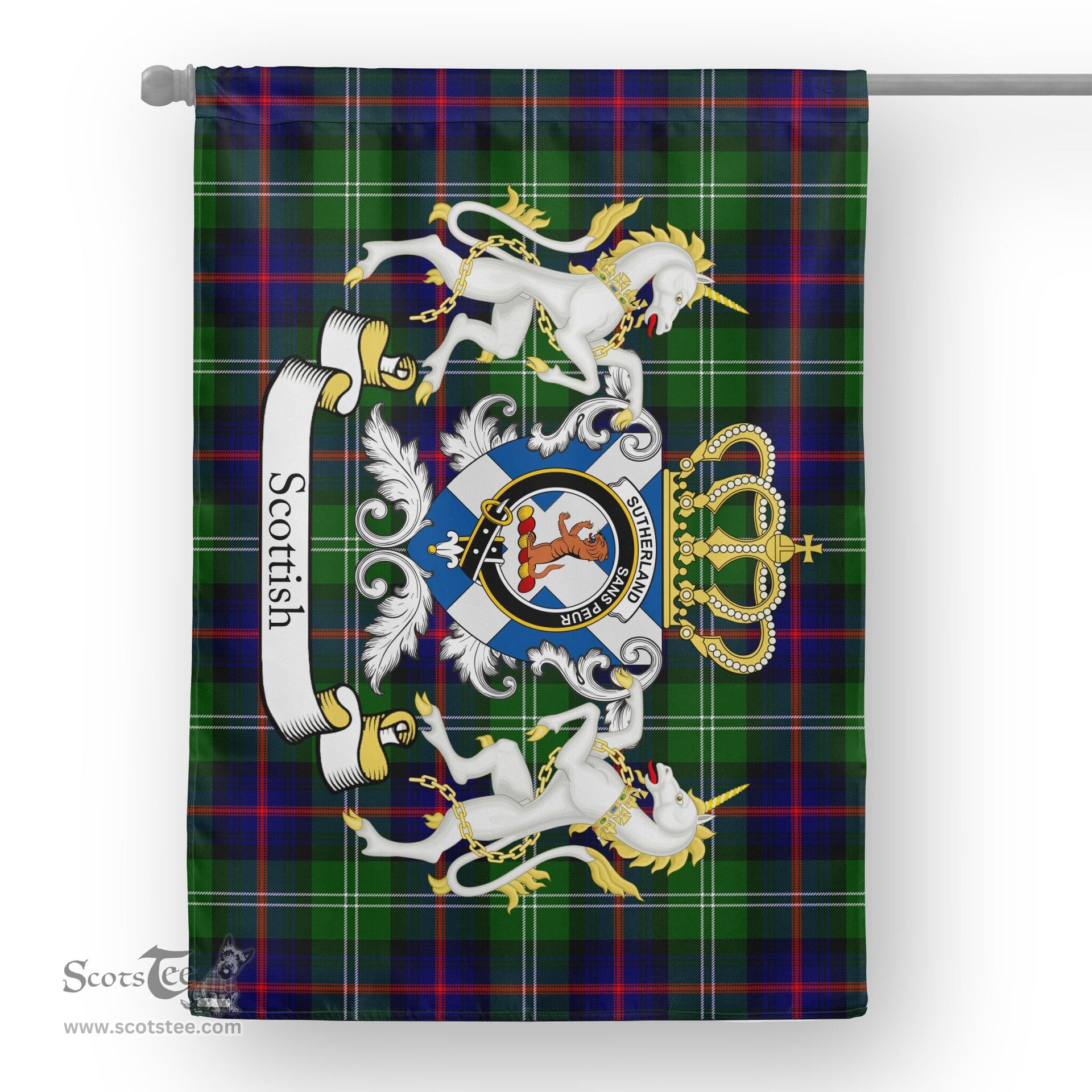 Scotstee Shop Tartan House Flag - Sutherland II Tartan Flag Clan Badge With Lion Scottish, Tartan Garden Flag, Tartan Flag, Tartan House Flag, Plaid Flag, Christmas Plaid Flag