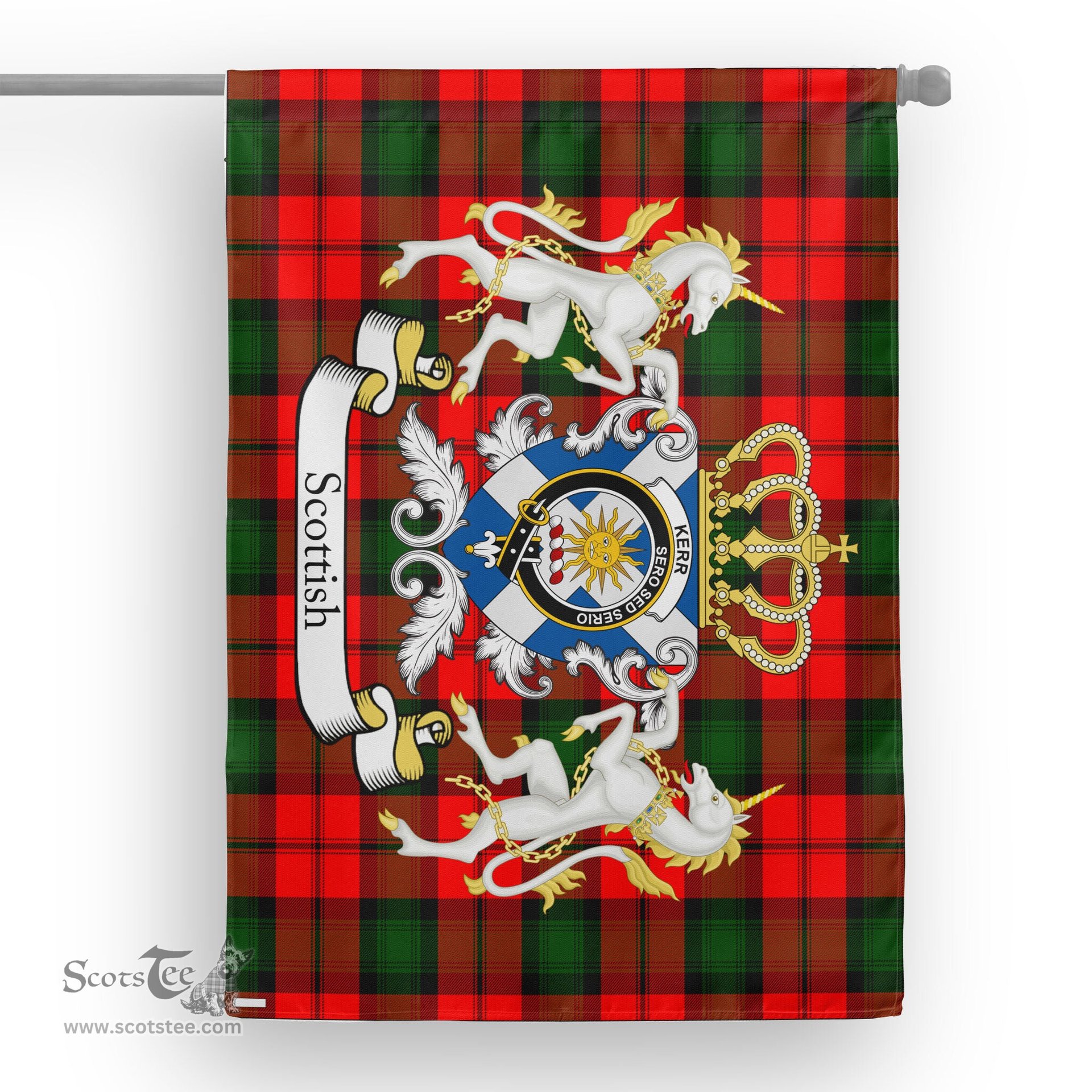Scotstee Shop Tartan House Flag - Kerr Tartan Flag Clan Badge With Lion Scottish, Tartan Garden Flag, Tartan Flag, Tartan House Flag, Plaid Flag, Christmas Plaid Flag