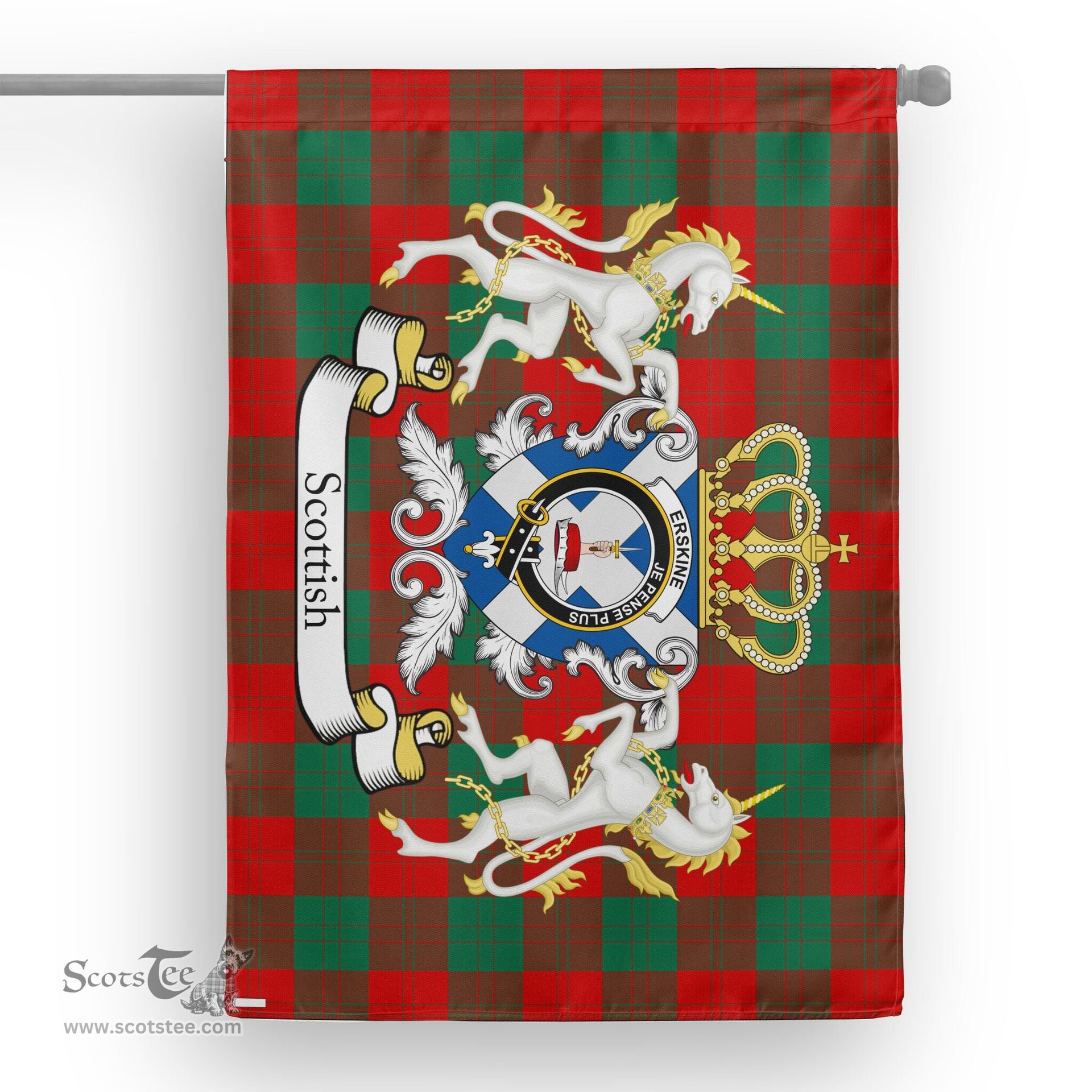 Scotstee Shop Tartan House Flag - Erskine Tartan Flag Clan Badge With Lion Scottish, Tartan Garden Flag, Tartan Flag, Tartan House Flag, Plaid Flag, Christmas Plaid Flag