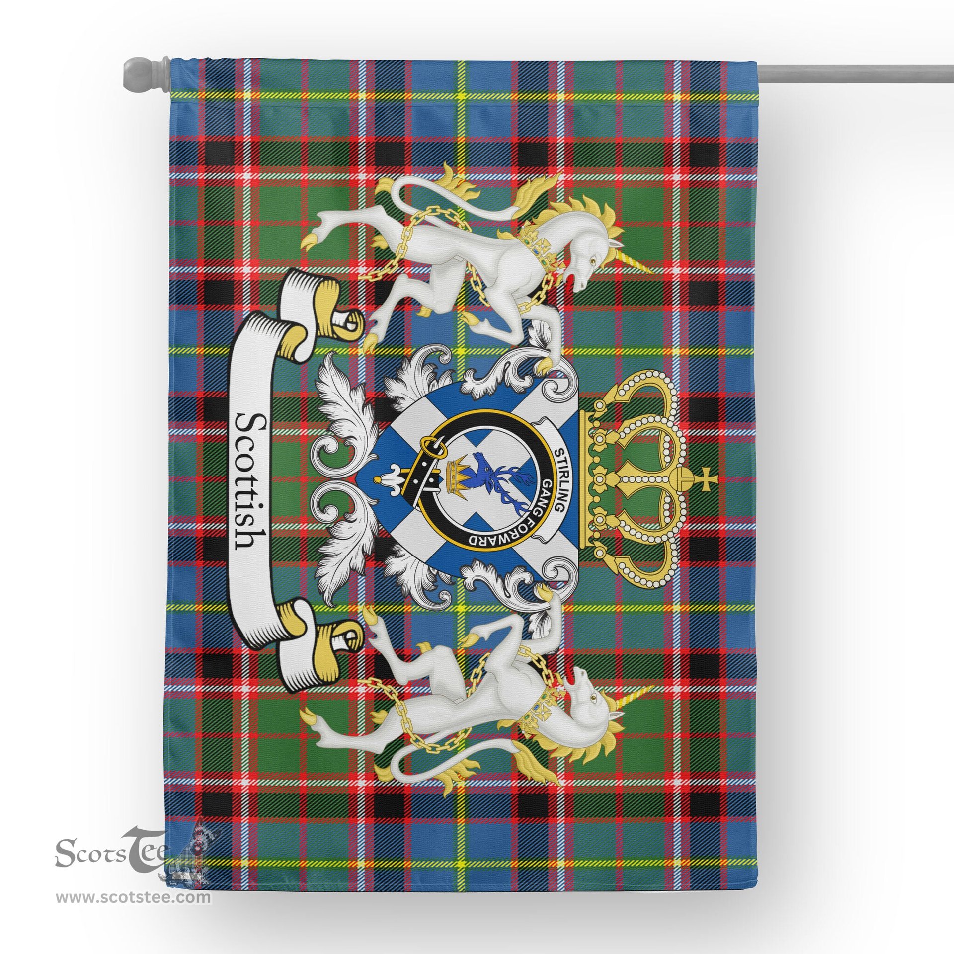 Scotstee Shop Tartan House Flag - Stirling of Cadder Tartan Flag Clan Badge With Lion Scottish, Tartan Garden Flag, Tartan Flag, Tartan House Flag, Plaid Flag, Christmas Plaid Flag