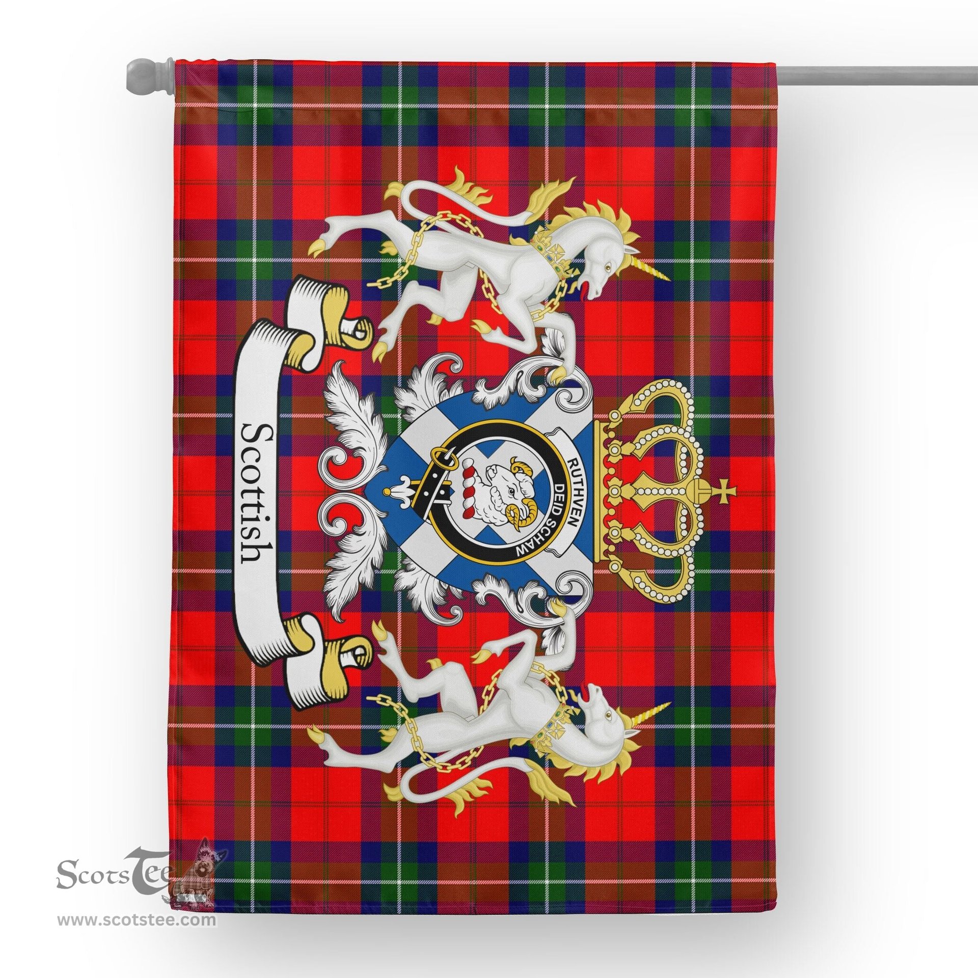 Scotstee Shop Tartan House Flag - Ruthven Tartan Flag Clan Badge With Lion Scottish, Tartan Garden Flag, Tartan Flag, Tartan House Flag, Plaid Flag, Christmas Plaid Flag