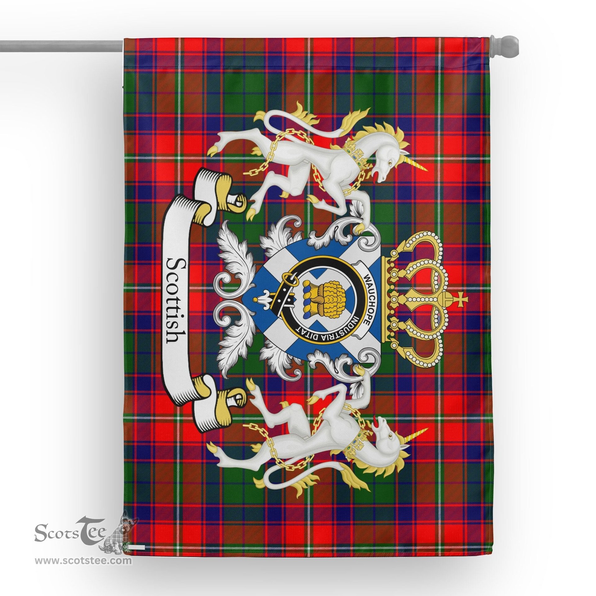 Scotstee Shop Tartan House Flag - Wauchope Tartan Flag Clan Badge With Lion Scottish, Tartan Garden Flag, Tartan Flag, Tartan House Flag, Plaid Flag, Christmas Plaid Flag