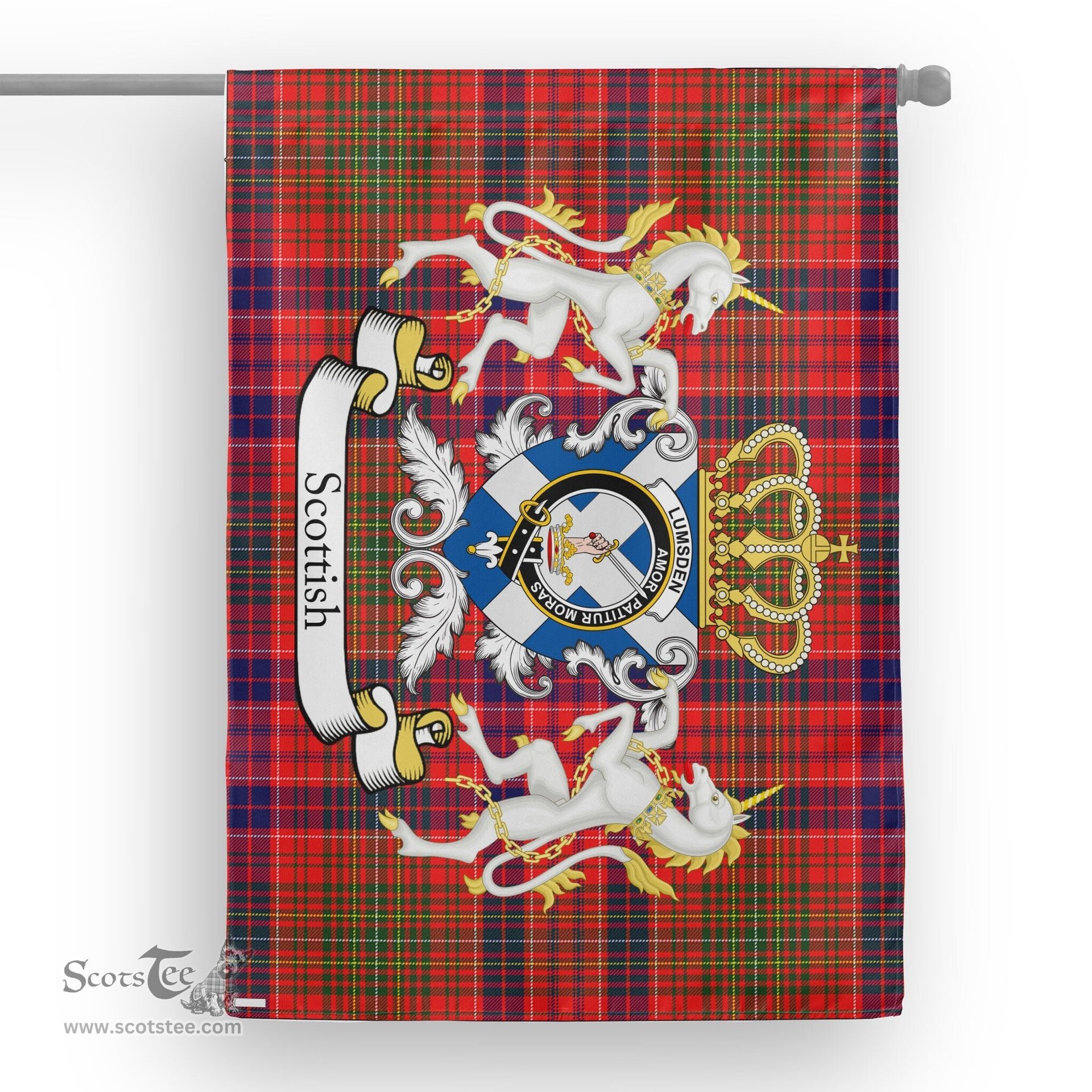 Scotstee Shop Tartan House Flag - Lumsden Tartan Flag Clan Badge With Lion Scottish, Tartan Garden Flag, Tartan Flag, Tartan House Flag, Plaid Flag, Christmas Plaid Flag