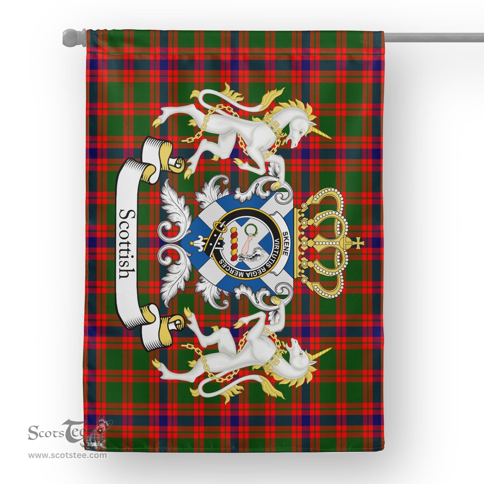 Scotstee Shop Tartan House Flag - Skene Tartan Flag Clan Badge With Lion Scottish, Tartan Garden Flag, Tartan Flag, Tartan House Flag, Plaid Flag, Christmas Plaid Flag