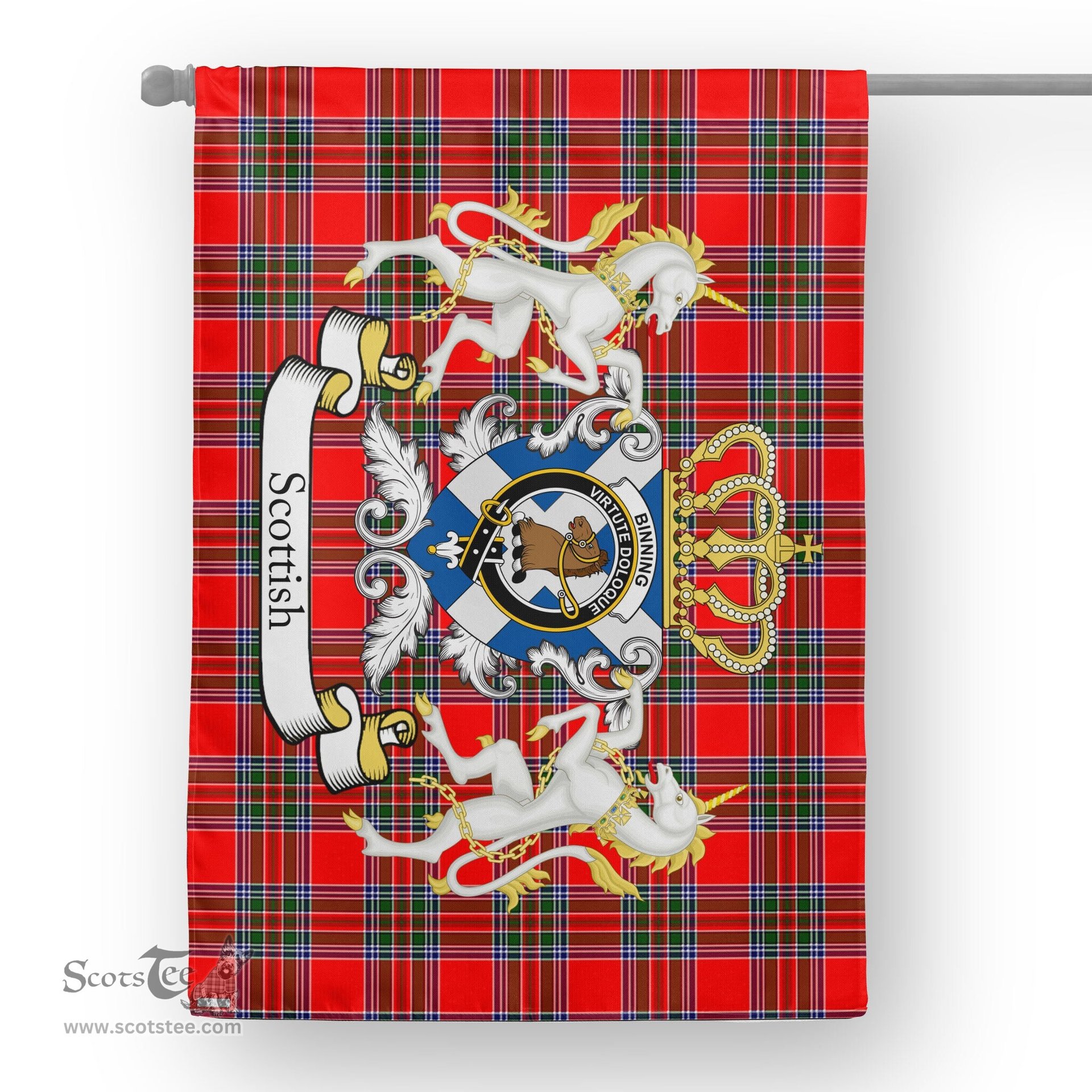 Scotstee Shop Tartan House Flag - Binning Tartan Flag Clan Badge With Lion Scottish, Tartan Garden Flag, Tartan Flag, Tartan House Flag, Plaid Flag, Christmas Plaid Flag