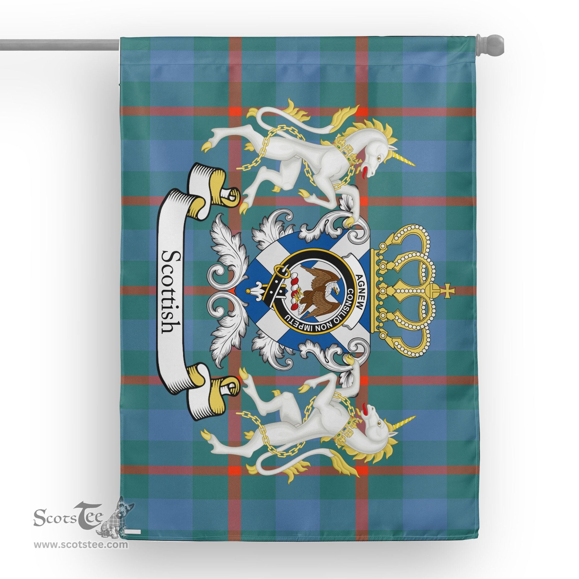Scotstee Shop Tartan House Flag - Agnew Tartan Flag Clan Badge With Lion Scottish, Tartan Garden Flag, Tartan Flag, Tartan House Flag, Plaid Flag, Christmas Plaid Flag