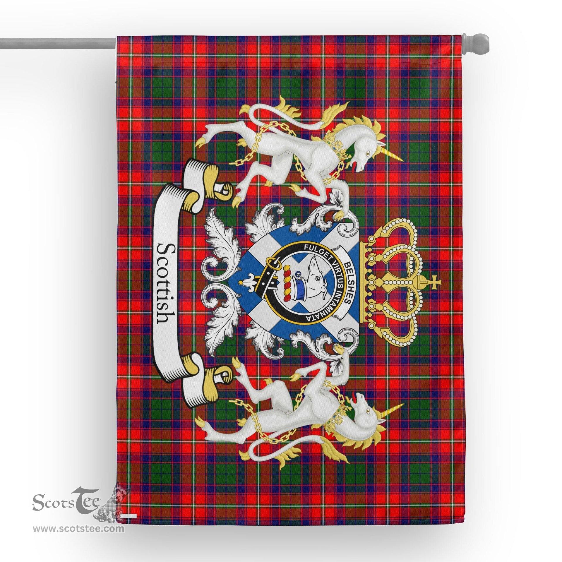 Scotstee Shop Tartan House Flag - Belshes Tartan Flag Clan Badge With Lion Scottish, Tartan Garden Flag, Tartan Flag, Tartan House Flag, Plaid Flag, Christmas Plaid Flag