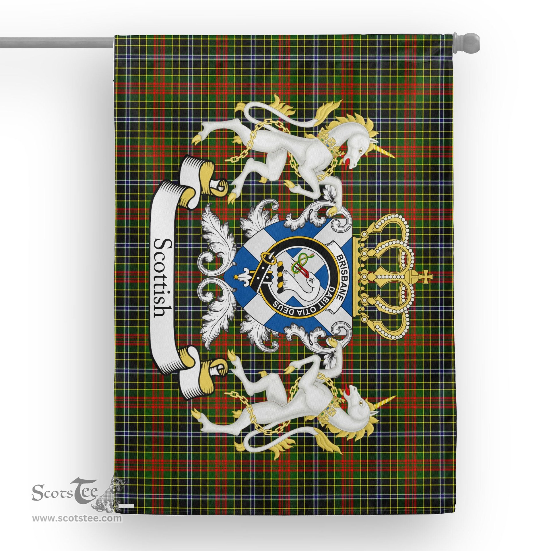 Scotstee Shop Tartan House Flag - Brisbane Tartan Flag Clan Badge With Lion Scottish, Tartan Garden Flag, Tartan Flag, Tartan House Flag, Plaid Flag, Christmas Plaid Flag