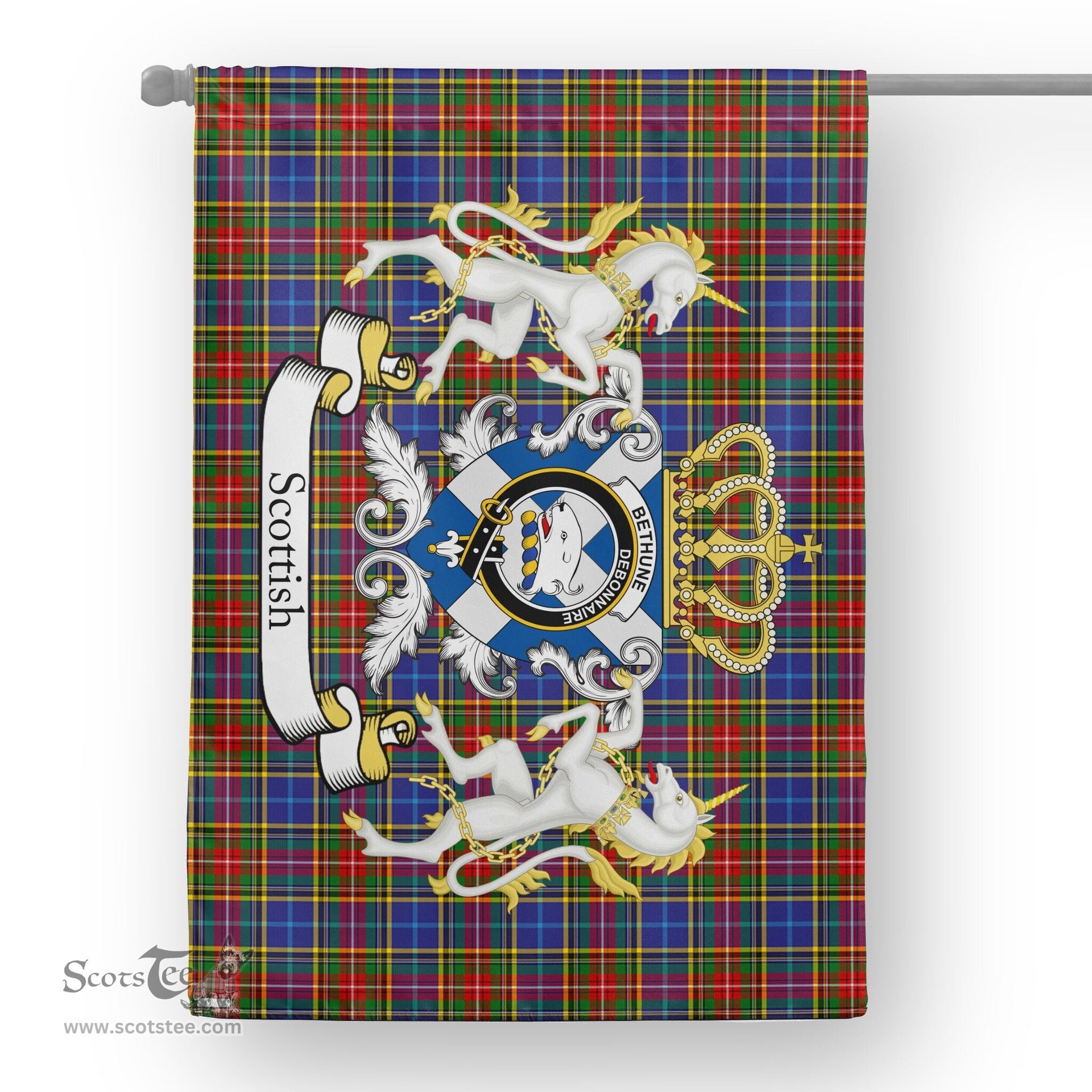 Scotstee Shop Tartan House Flag - Bethune Tartan Flag Clan Badge With Lion Scottish, Tartan Garden Flag, Tartan Flag, Tartan House Flag, Plaid Flag, Christmas Plaid Flag