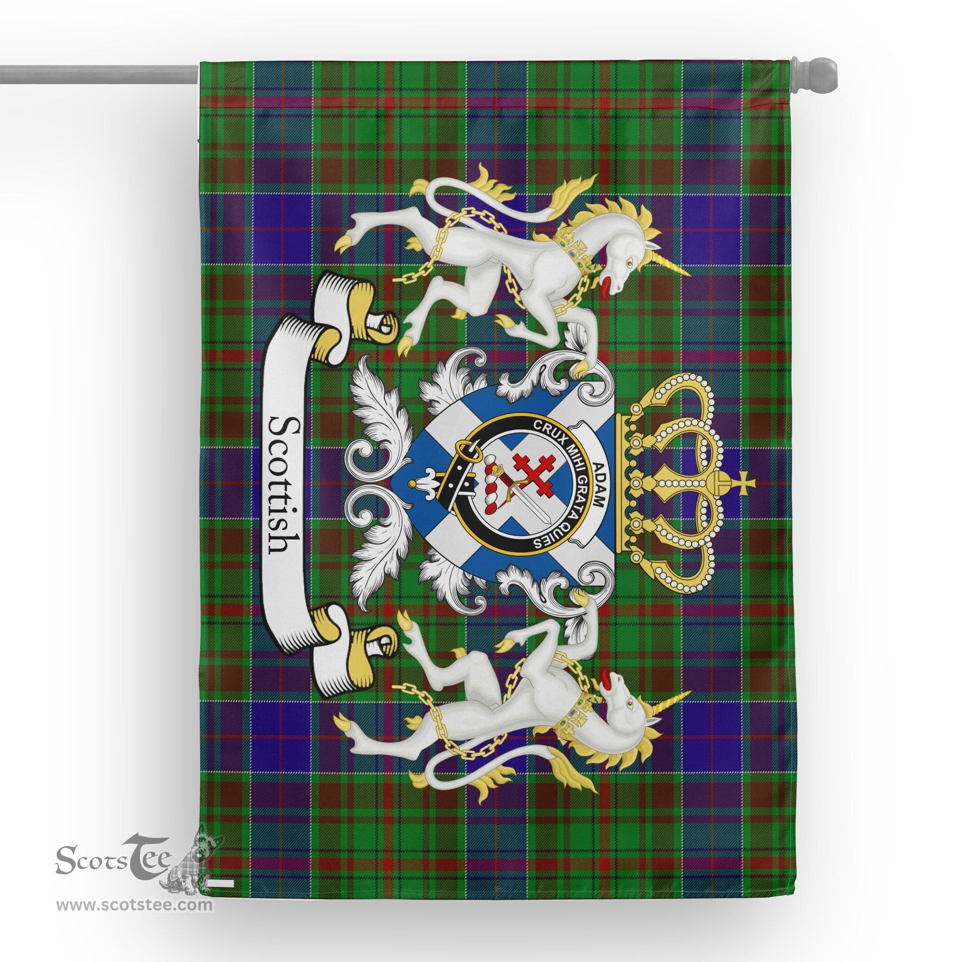 Scotstee Shop Tartan House Flag - Adam Tartan Flag Clan Badge With Lion Scottish, Tartan Garden Flag, Tartan Flag, Tartan House Flag, Plaid Flag, Christmas Plaid Flag