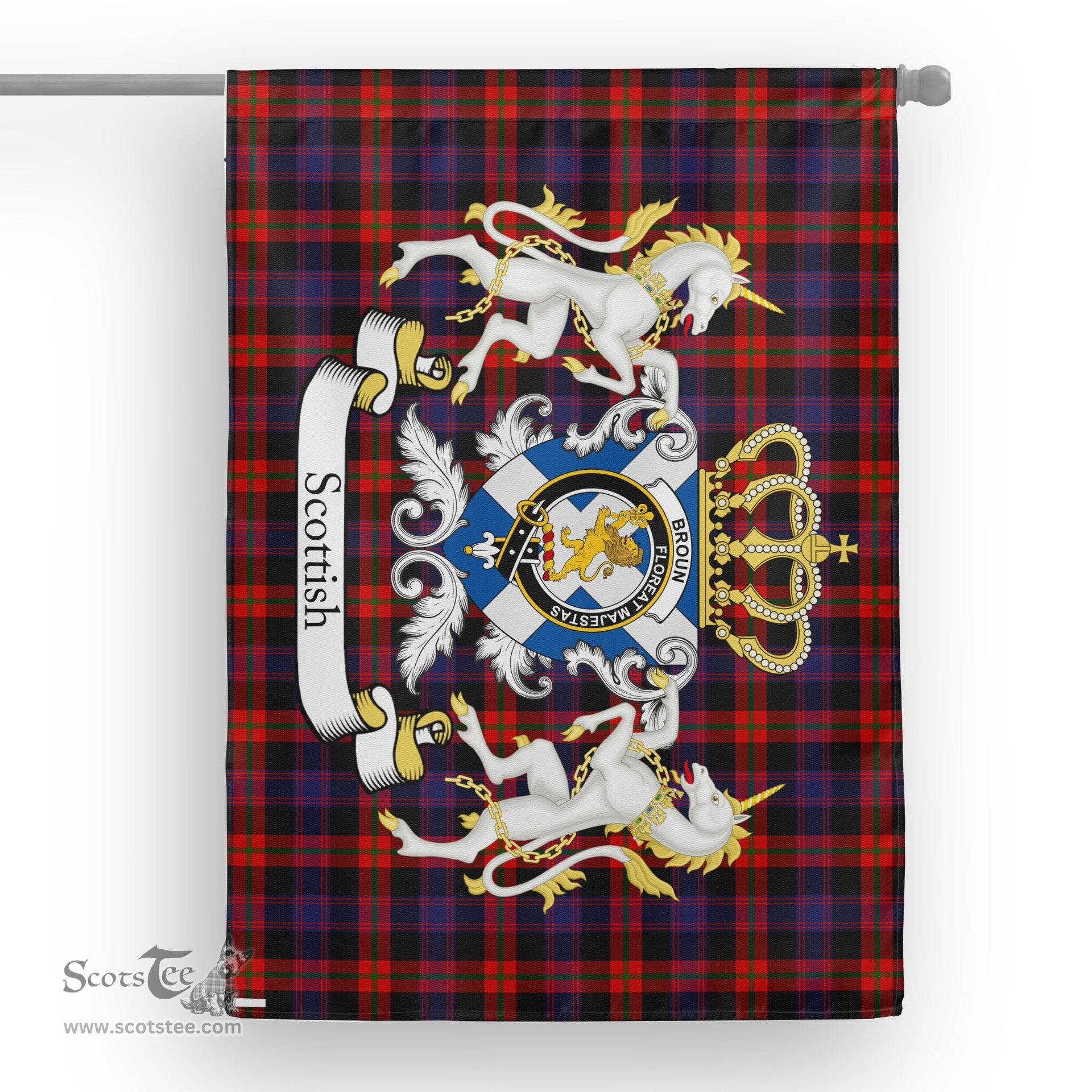Scotstee Shop Tartan House Flag - Broun Tartan Flag Clan Badge With Lion Scottish, Tartan Garden Flag, Tartan Flag, Tartan House Flag, Plaid Flag, Christmas Plaid Flag