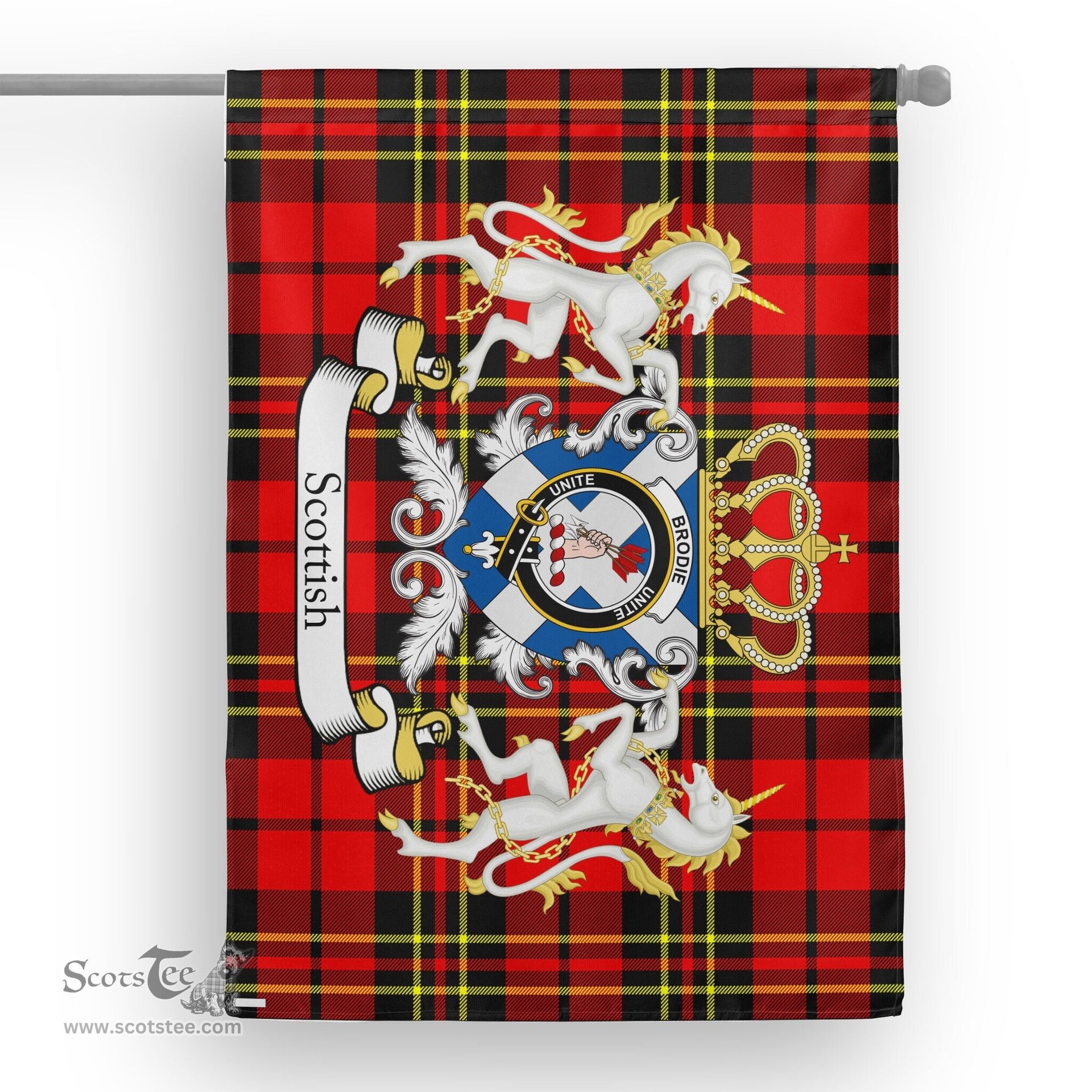 Scotstee Shop Tartan House Flag - Brodie Tartan Flag Clan Badge With Lion Scottish, Tartan Garden Flag, Tartan Flag, Tartan House Flag, Plaid Flag, Christmas Plaid Flag