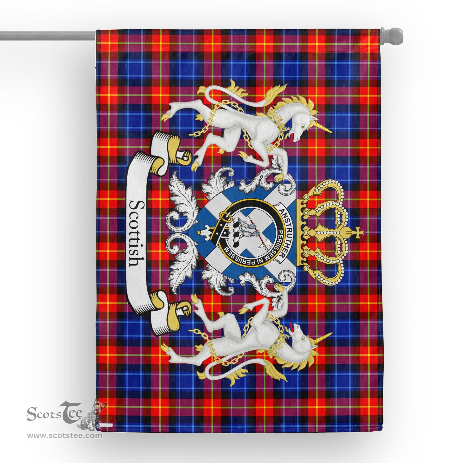 Scotstee Shop Tartan House Flag - Anstruther Tartan Flag Clan Badge With Lion Scottish, Tartan Garden Flag, Tartan Flag, Tartan House Flag, Plaid Flag, Christmas Plaid Flag